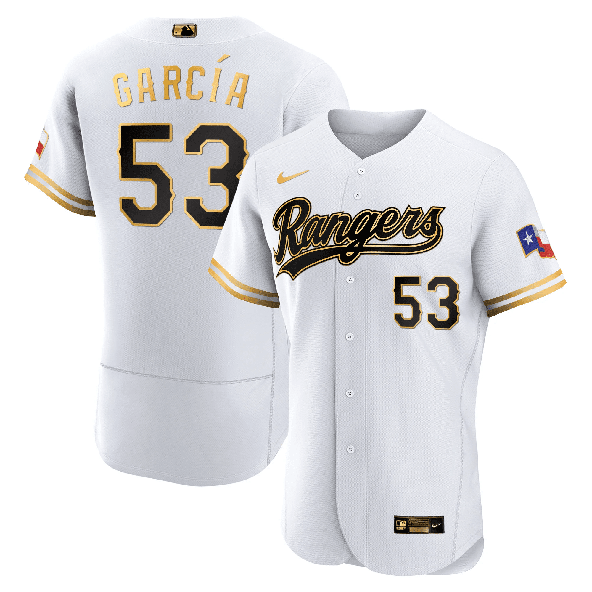 Adolis Garcia Men's Texas Rangers 2023 Gold Flex White Jersey - All Stitched