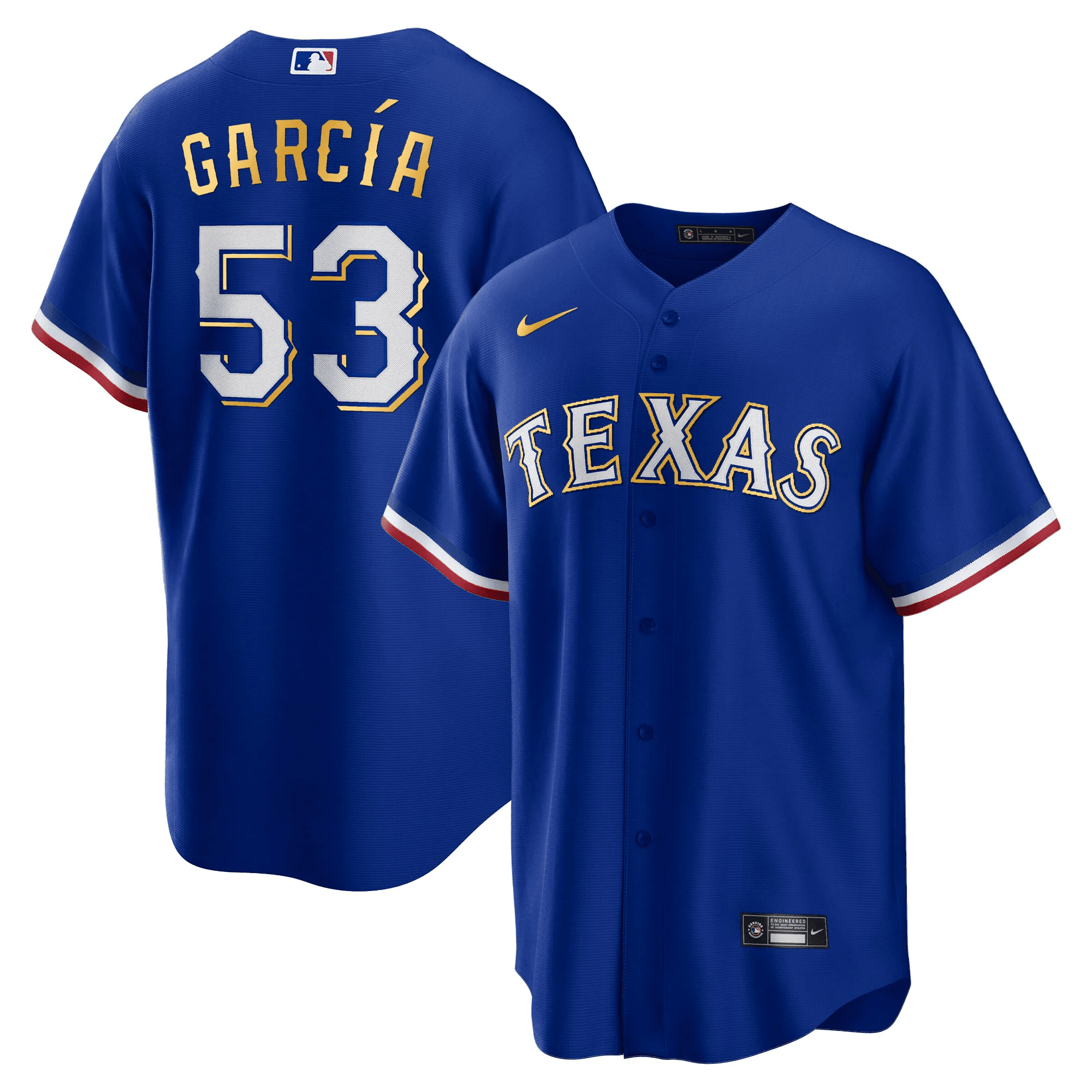Adolis Garcia Men's Texas Rangers 2023 Gold Trim Cool Royal Jersey - All Stitched