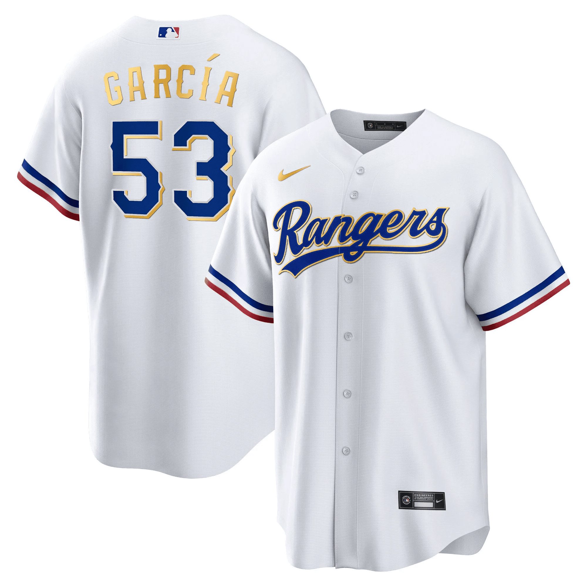 Adolis Garcia Men's Texas Rangers 2023 Gold Trim Cool White Jersey - All Stitched