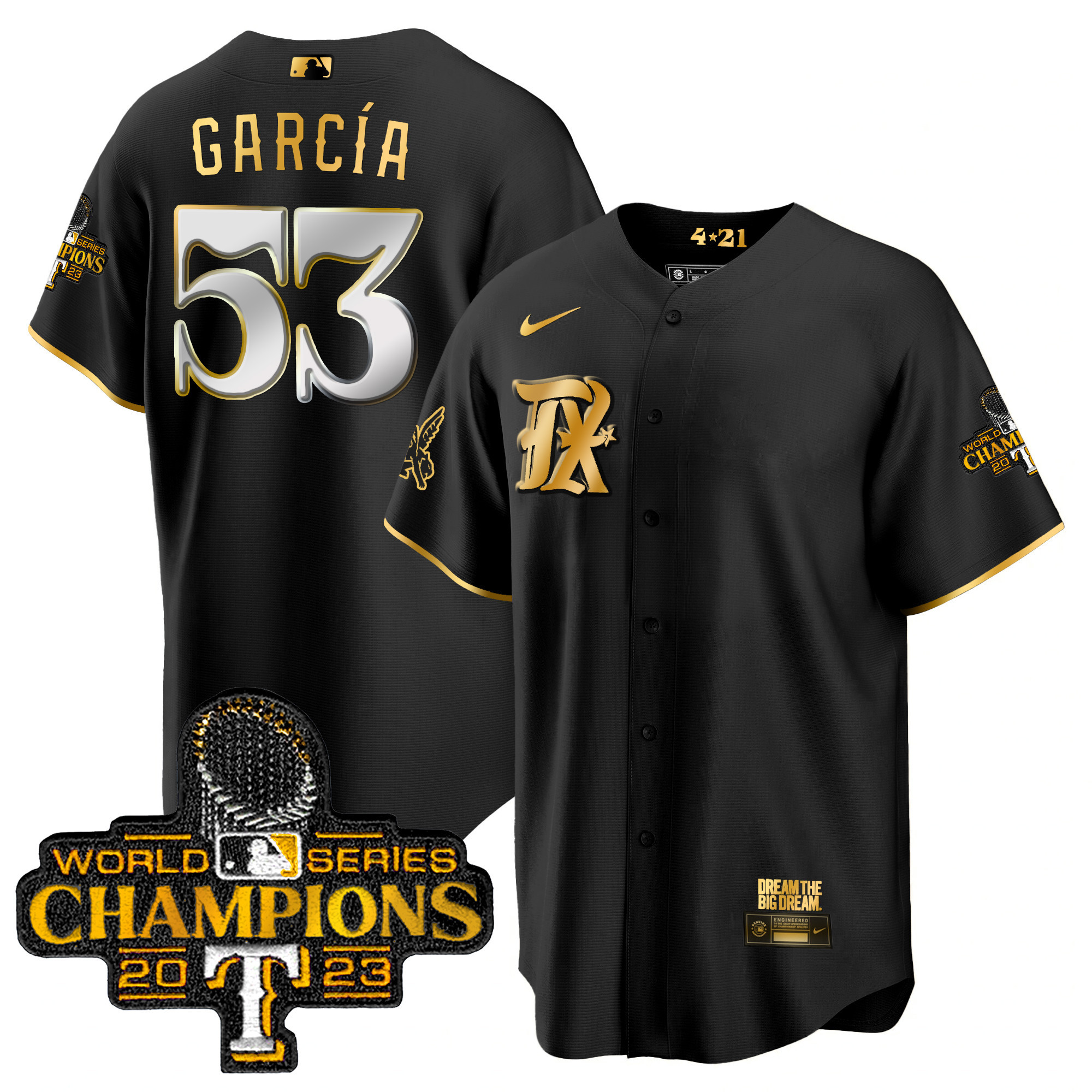 Adolis Garcia Men's Texas Rangers 2023 World Series Champions City Connect Cool Gold Black Gold Jersey - All Stitched
