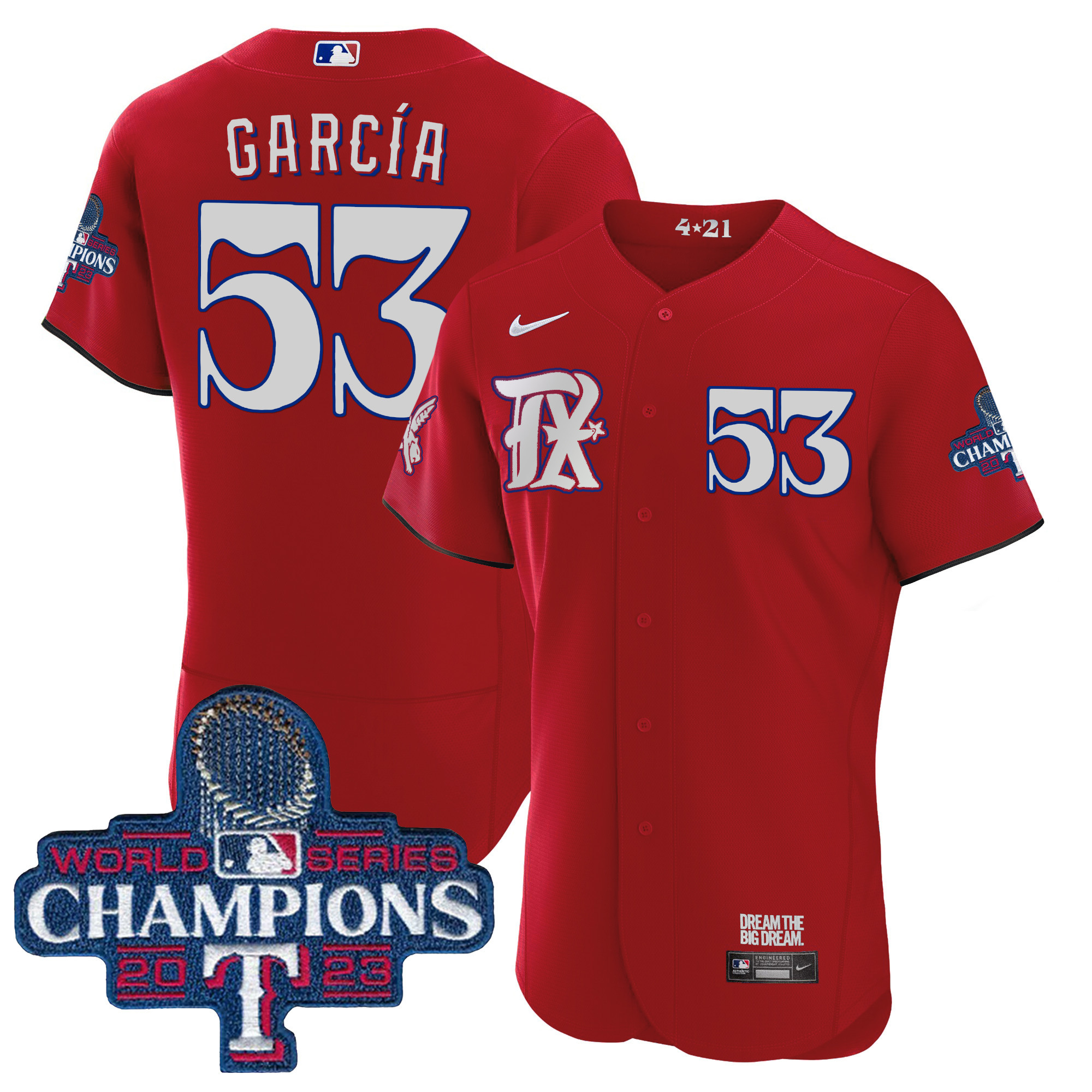 Adolis Garcia Men's Texas Rangers 2023 World Series Champions City Connect Flex Base Red Jersey - All Stitched