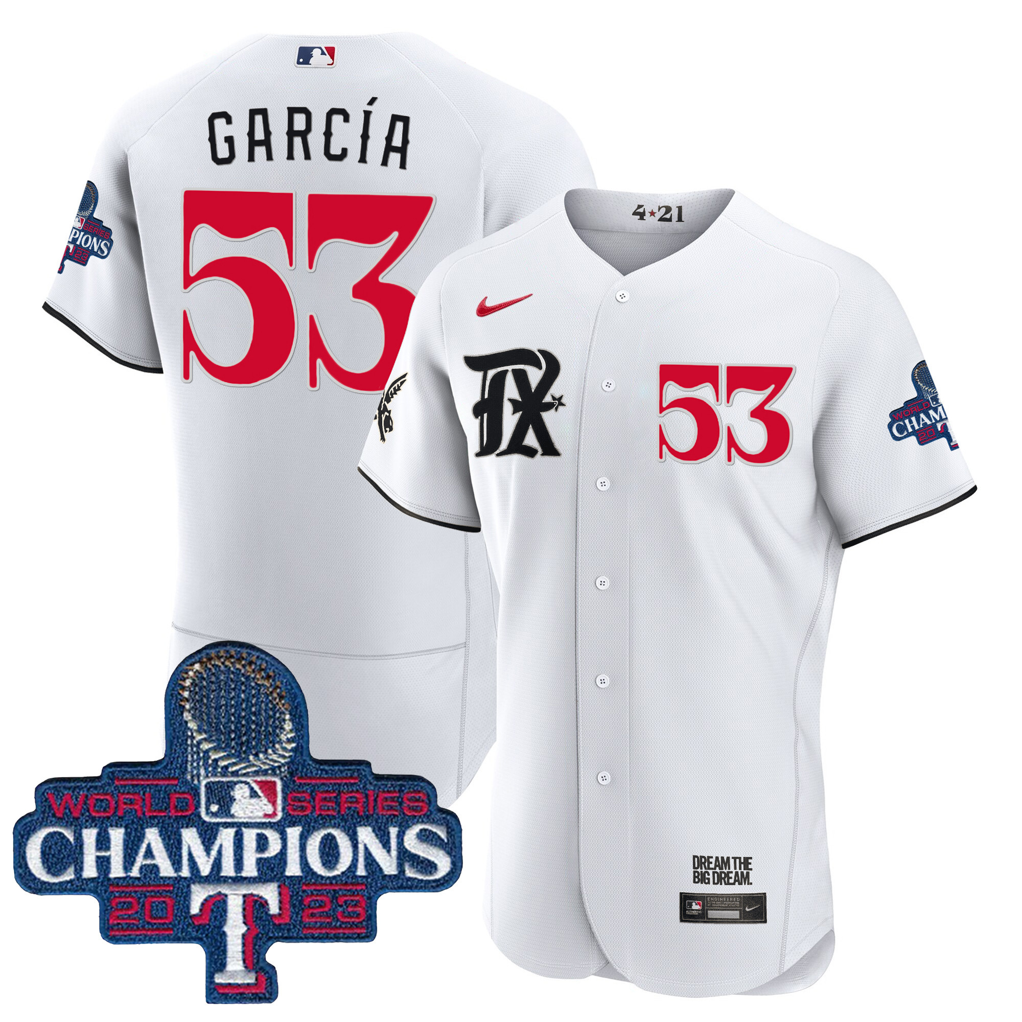 Adolis Garcia Men's Texas Rangers 2023 World Series Champions City Connect Flex Base White Jersey - All Stitched