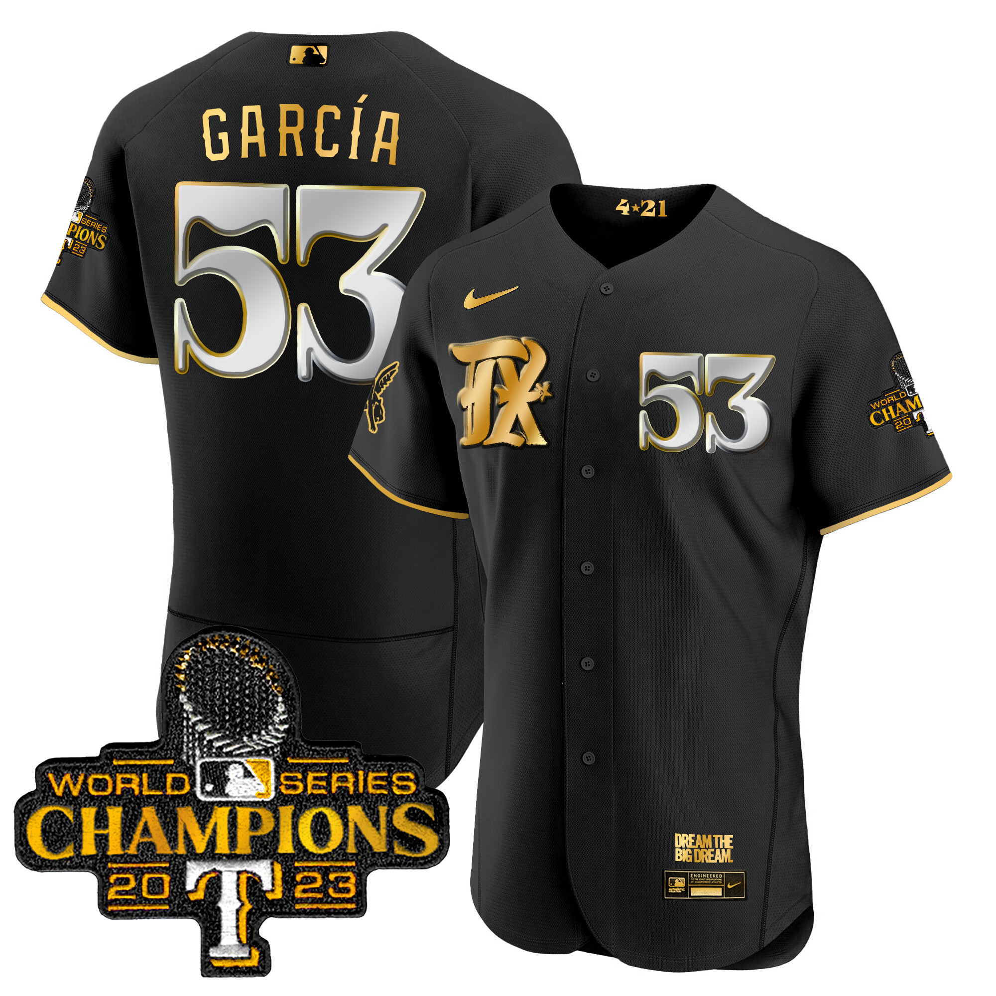 Adolis Garcia Men's Texas Rangers 2023 World Series Champions City Connect Flex Gold Black Gold Jersey - All Stitched