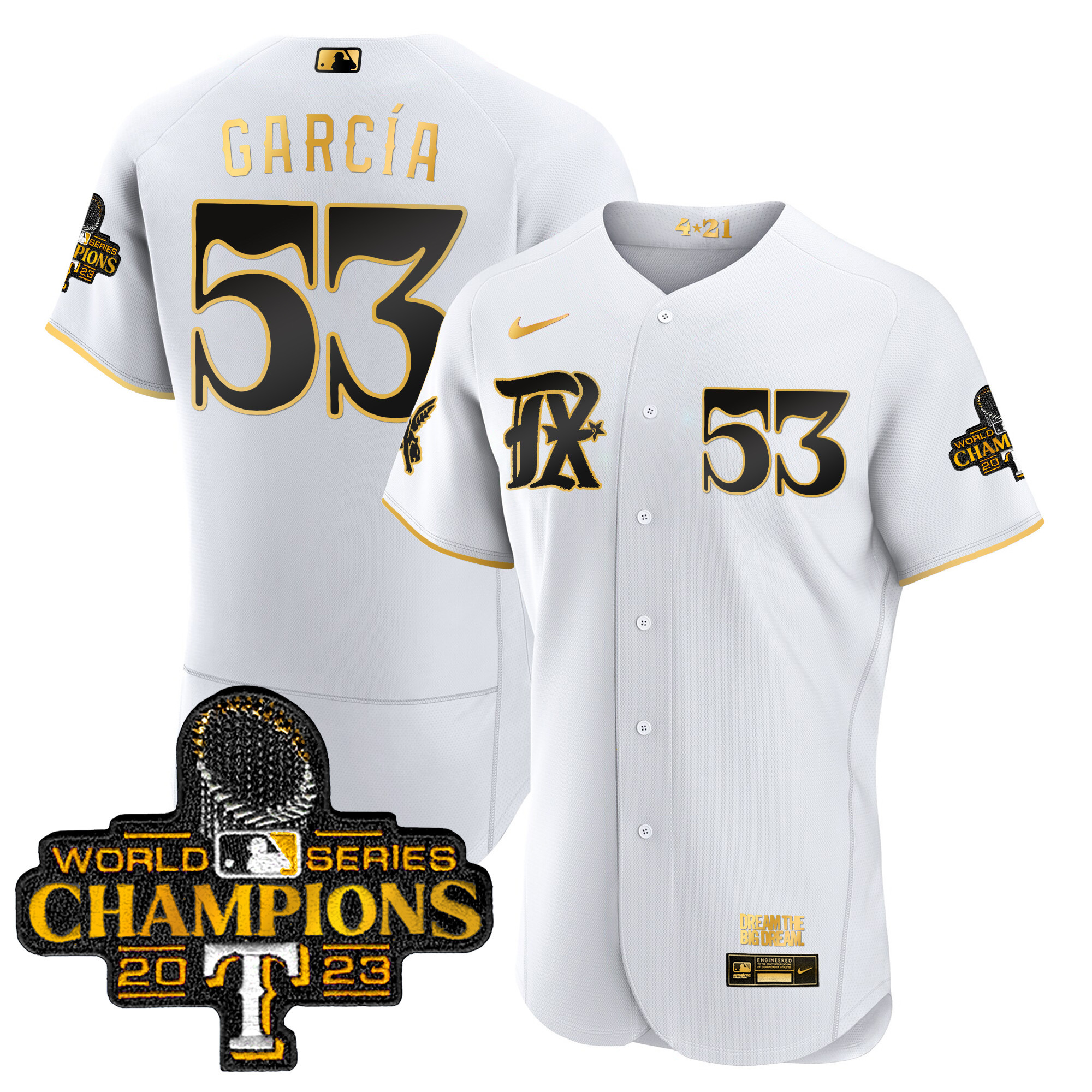 Adolis Garcia Men's Texas Rangers 2023 World Series Champions City Connect Flex Gold White Gold Jersey - All Stitched