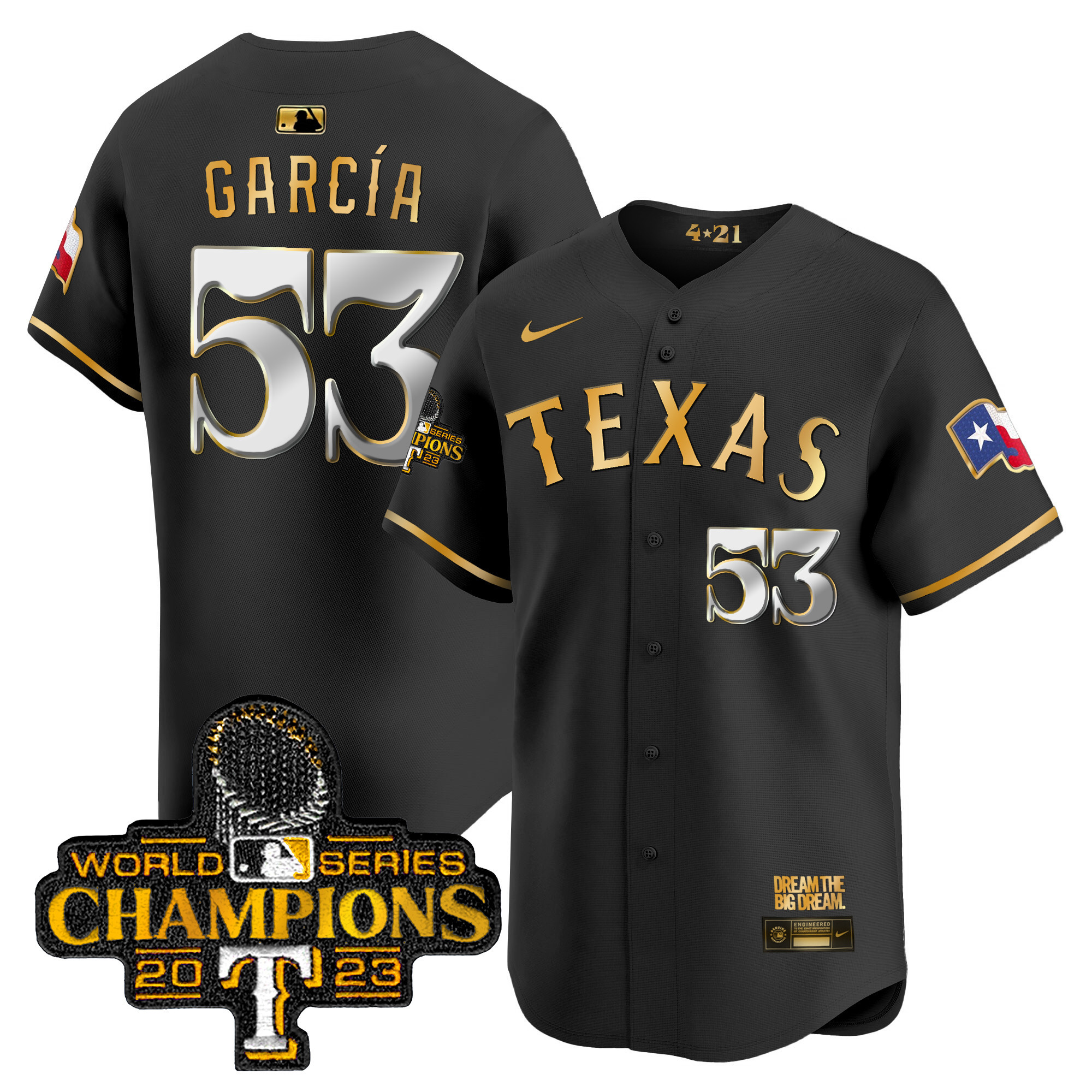 Adolis Garcia Men's Texas Rangers 2023 World Series Champions City Connect Vapor Premier Limited Black Gold Jersey - All Stitched