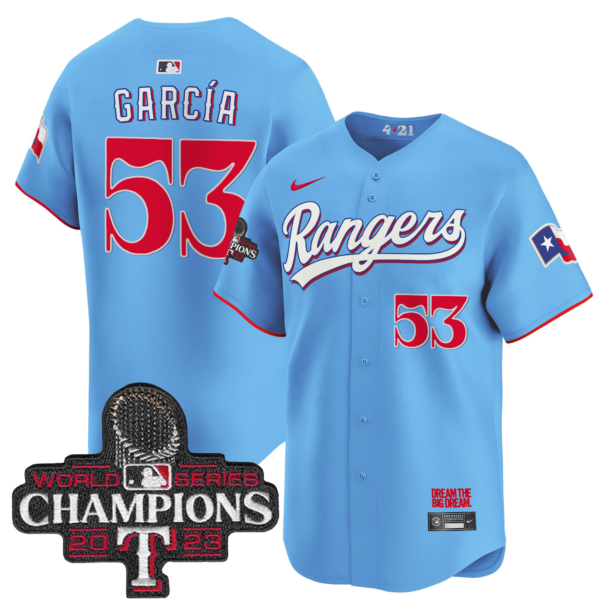 Adolis Garcia Men's Texas Rangers 2023 World Series Champions City Connect Vapor Premier Limited Blue Jersey - All Stitched