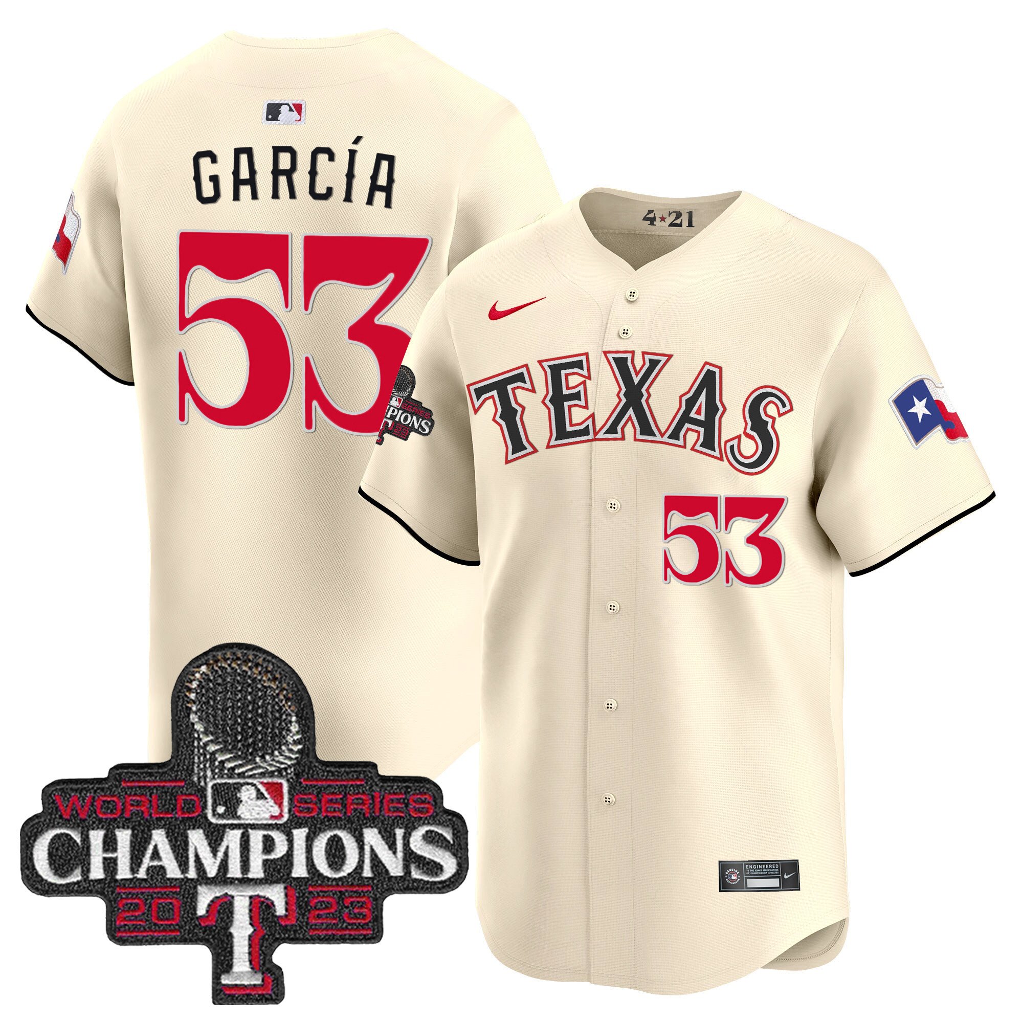 Adolis Garcia Men's Texas Rangers 2023 World Series Champions City Connect Vapor Premier Limited Cream Jersey - All Stitched