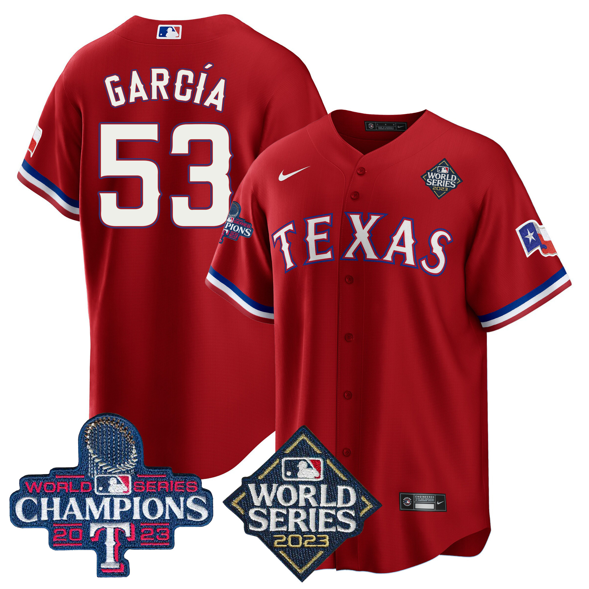 Adolis Garcia Men's Texas Rangers 2023 World Series Champions Cool Base V4 Red Jersey - All Stitched