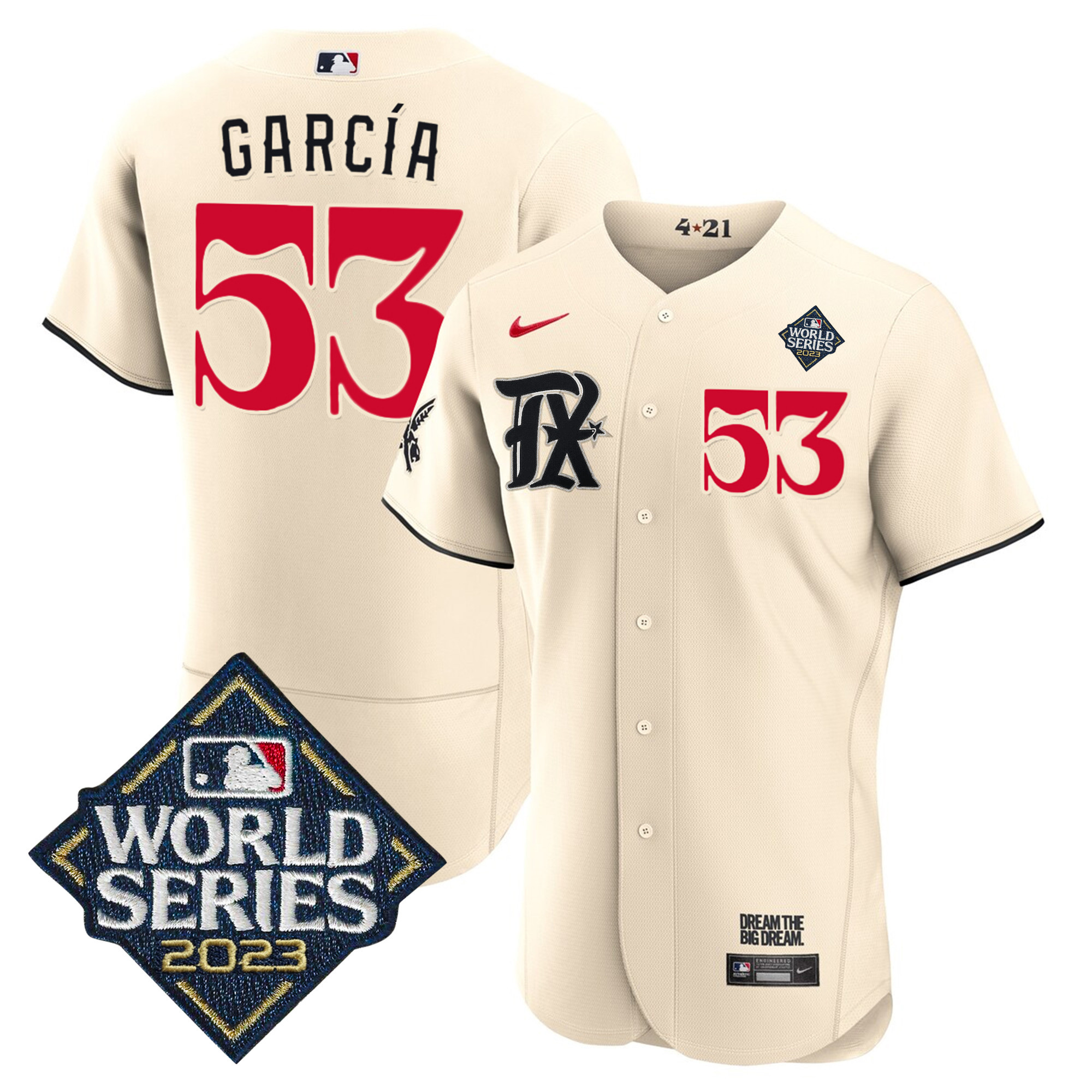 Adolis Garcia Men's Texas Rangers 2023 World Series City Connect Flex Base Cream Jersey - All Stitched