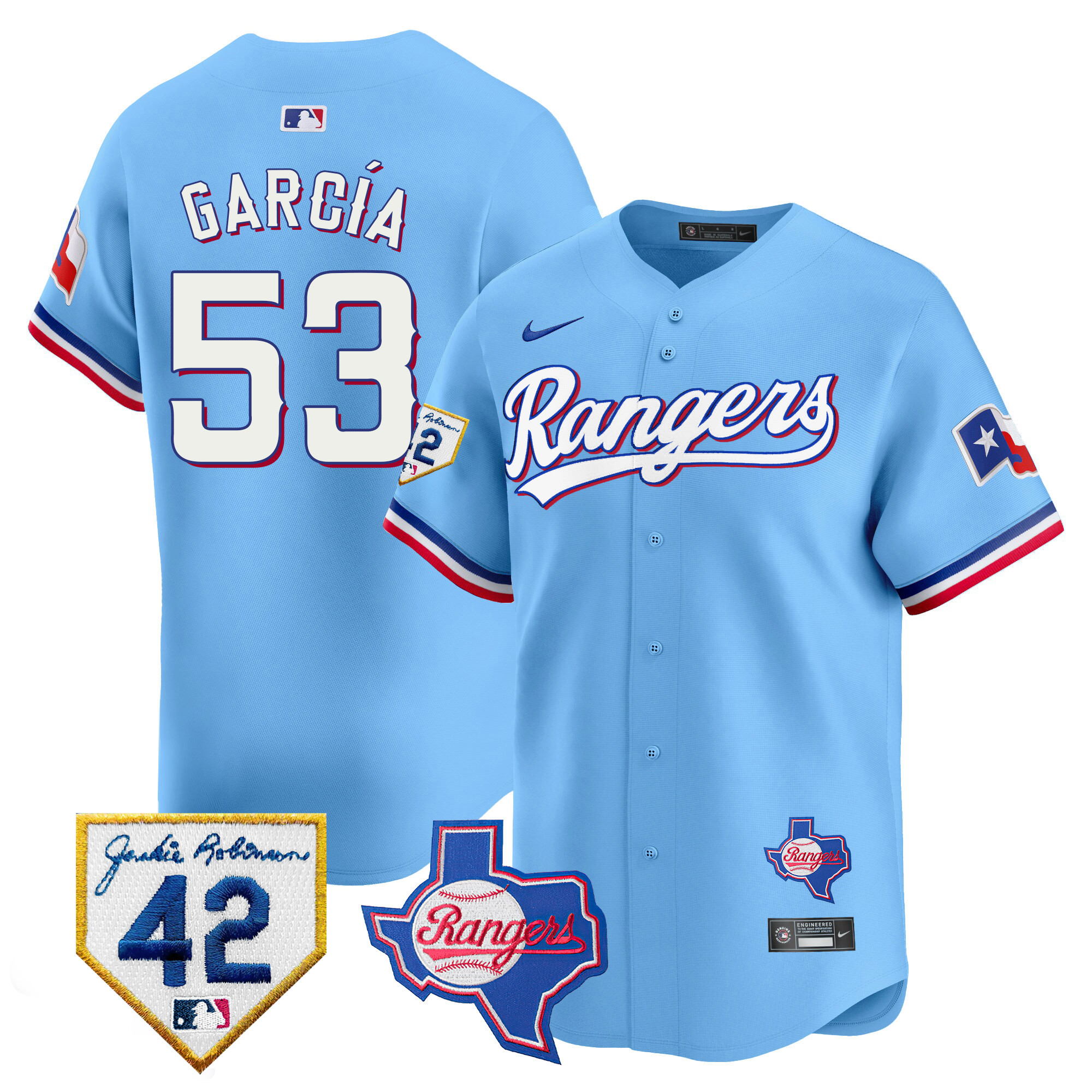 Adolis Garcia Men's Texas Rangers 2024 Jackie Robinson Patch Vapor Premier Limited Blue Jersey - All Stitched