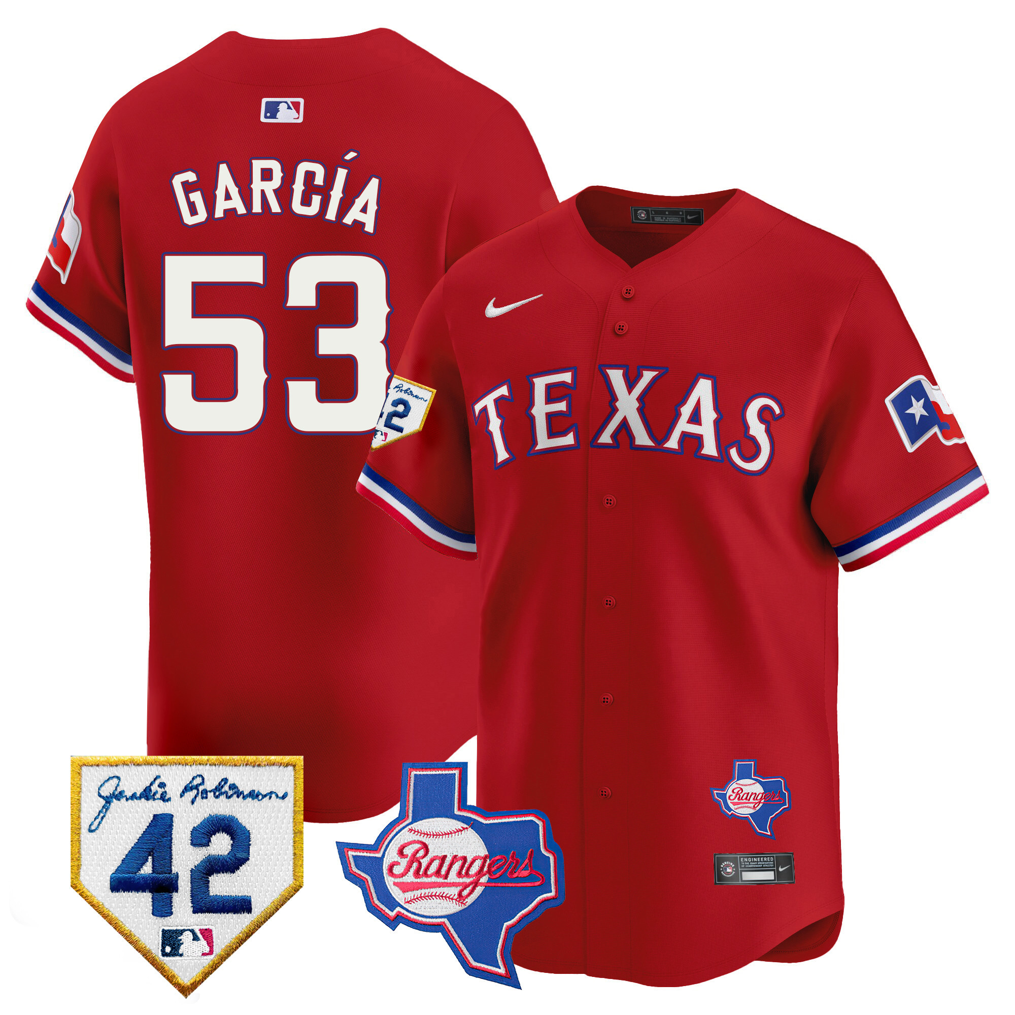 Adolis Garcia Men's Texas Rangers 2024 Jackie Robinson Patch Vapor Premier Limited Red Jersey - All Stitched