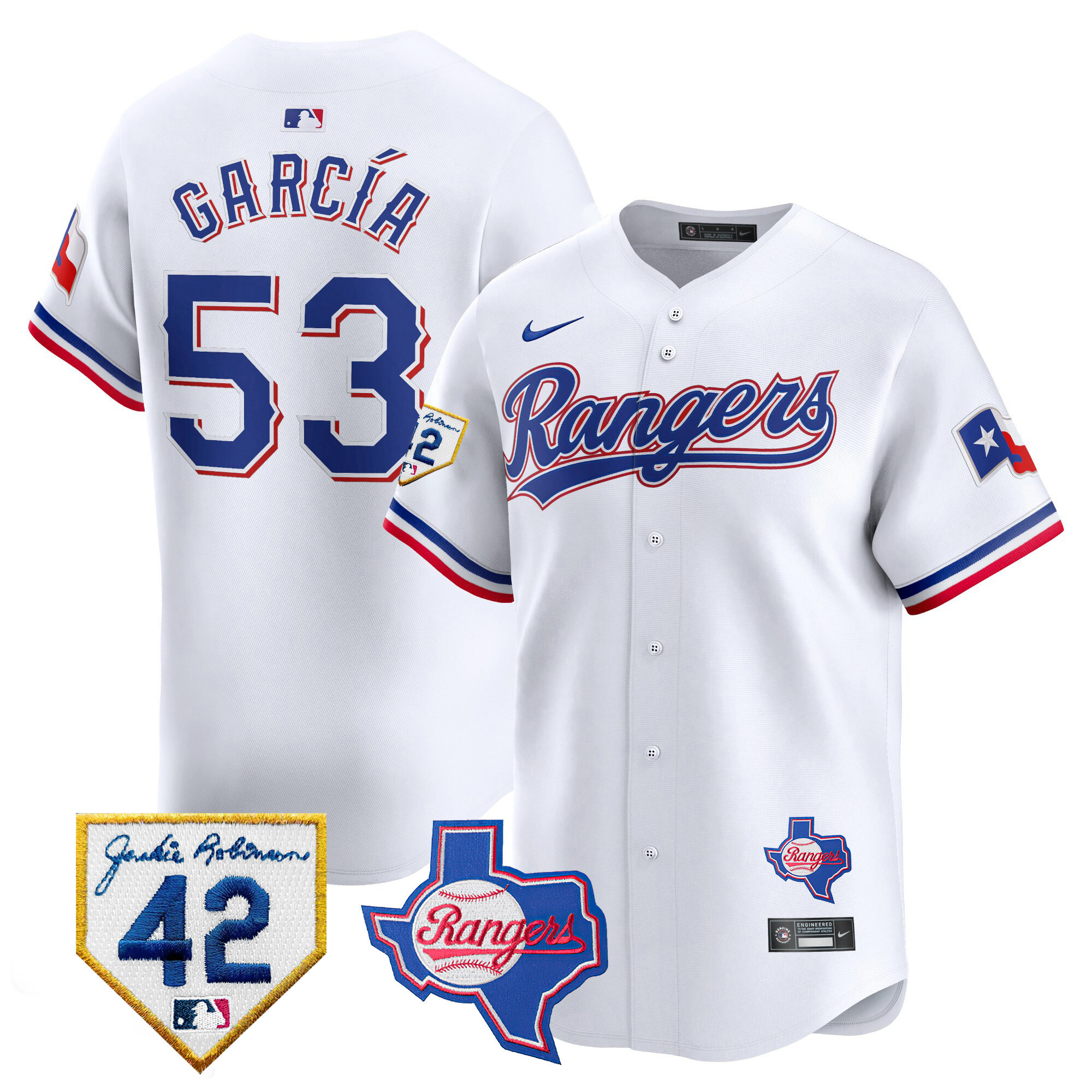 Adolis Garcia Men's Texas Rangers 2024 Jackie Robinson Patch Vapor Premier Limited White Jersey - All Stitched