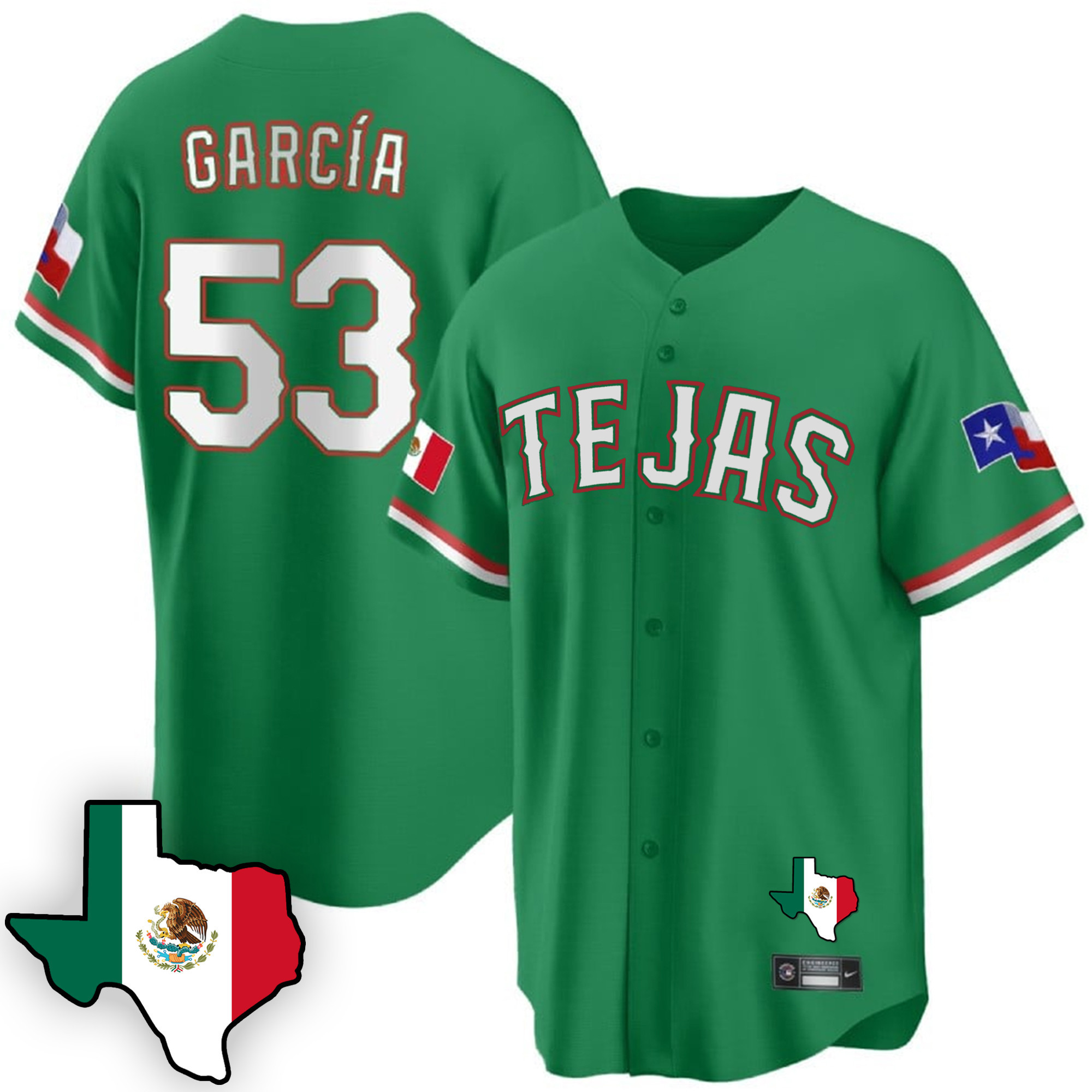 Adolis Garcia Men's Texas Rangers Mexican Cool Base V3 Green Jersey - All Stitched