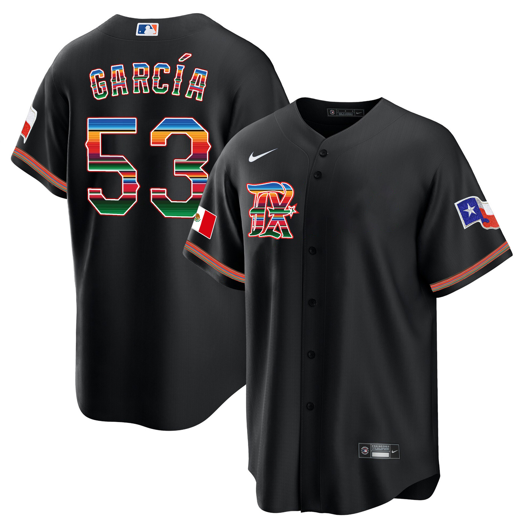 Adolis Garcia Men's Texas Rangers Mexican Heritage Night Cool Base - City Connect Black Jersey - All Stitched