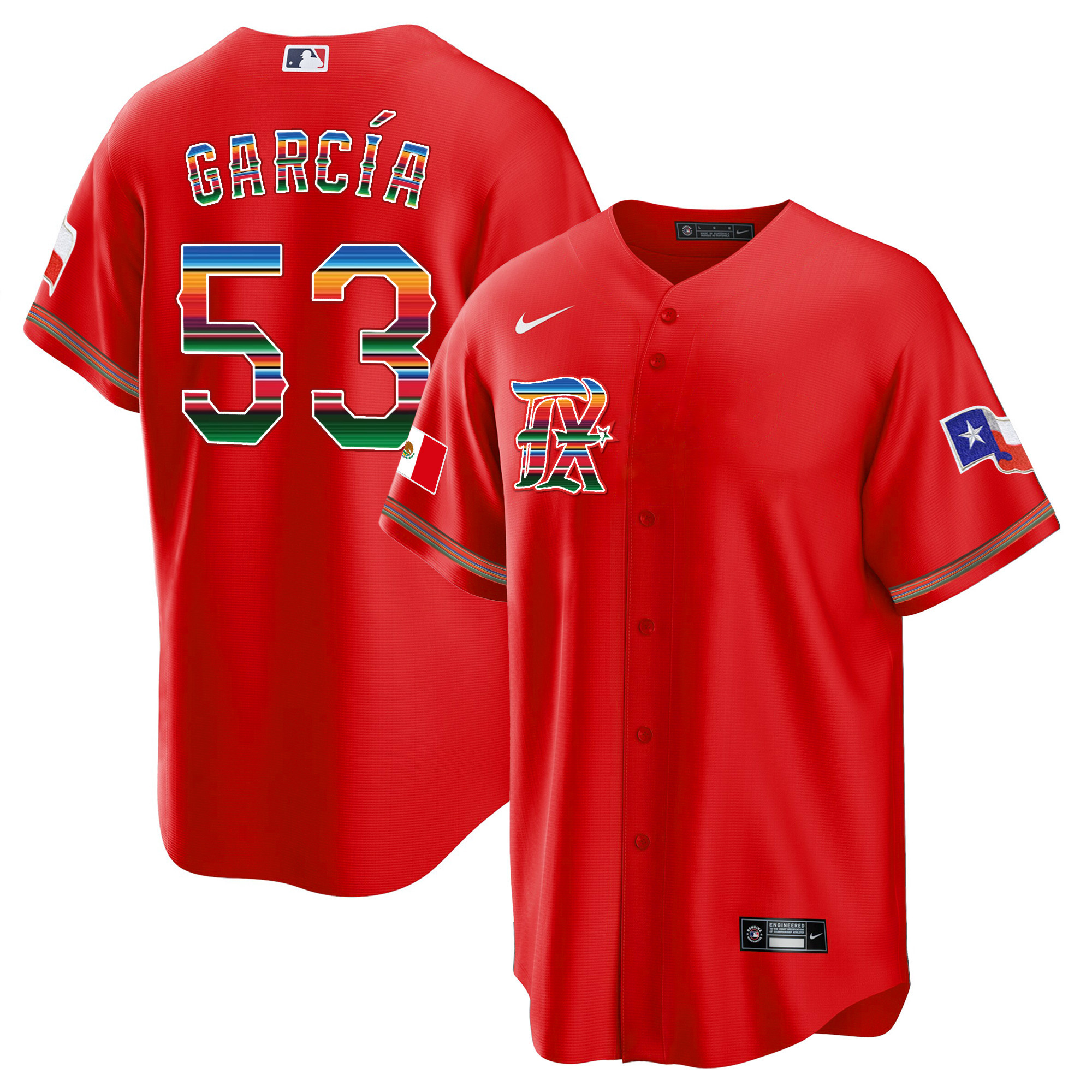 Adolis Garcia Men's Texas Rangers Mexican Heritage Night Cool Base - City Connect Red Jersey - All Stitched