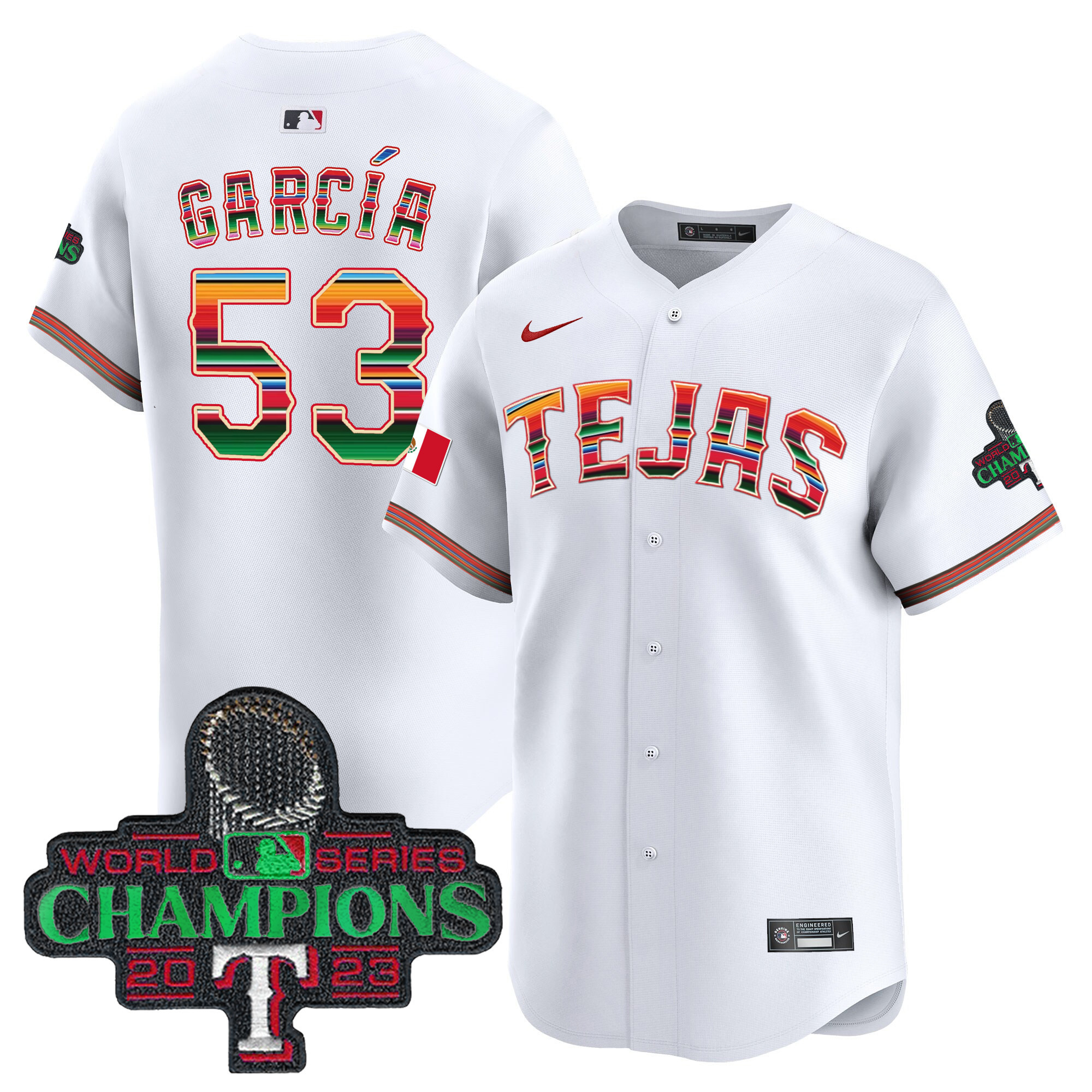 Adolis Garcia Men's Texas Rangers Mexico Champions Patch Vapor Premier Limited White Jersey - All Stitched