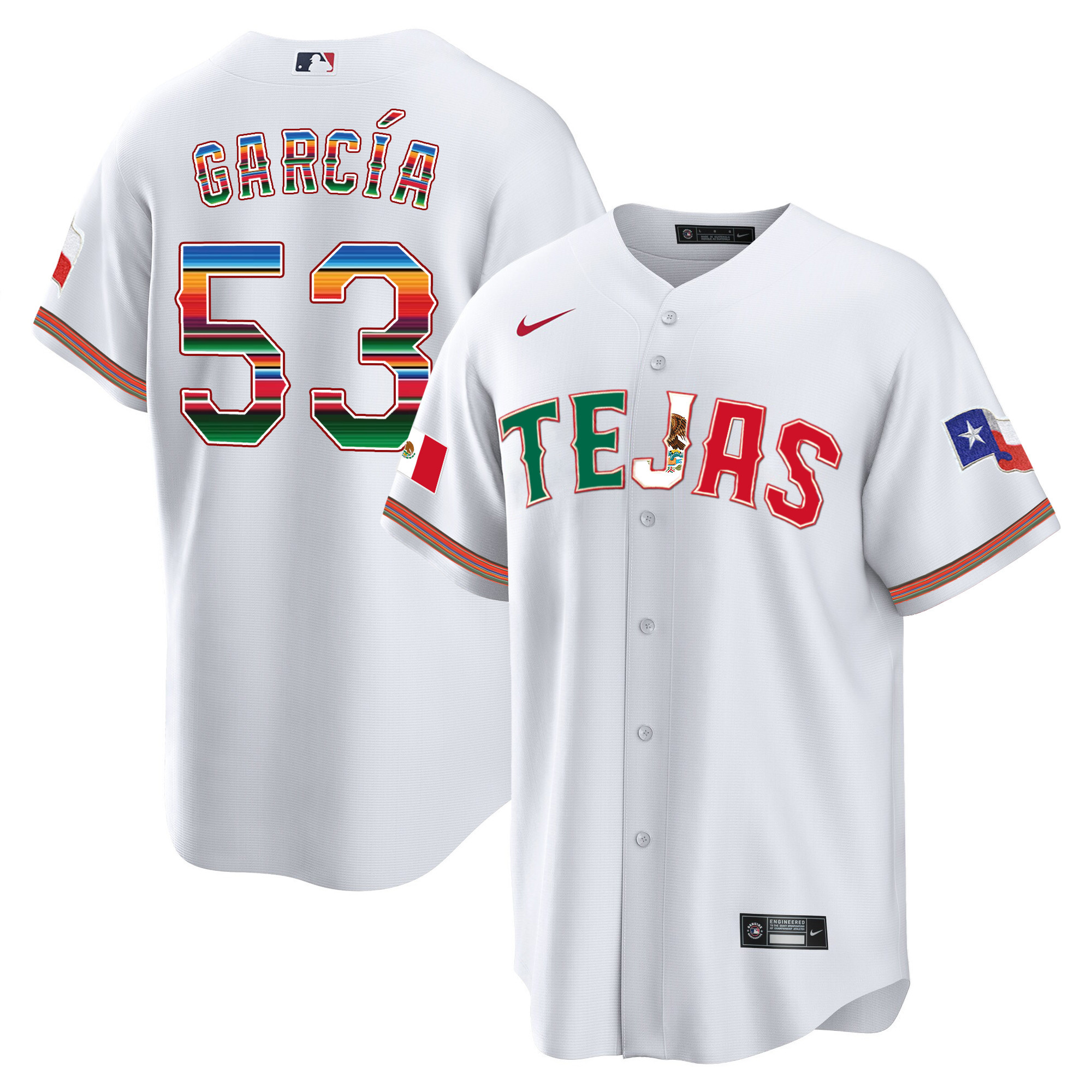 Adolis Garcia Men's Texas Rangers Mexico Flag White Jersey - All Stitched