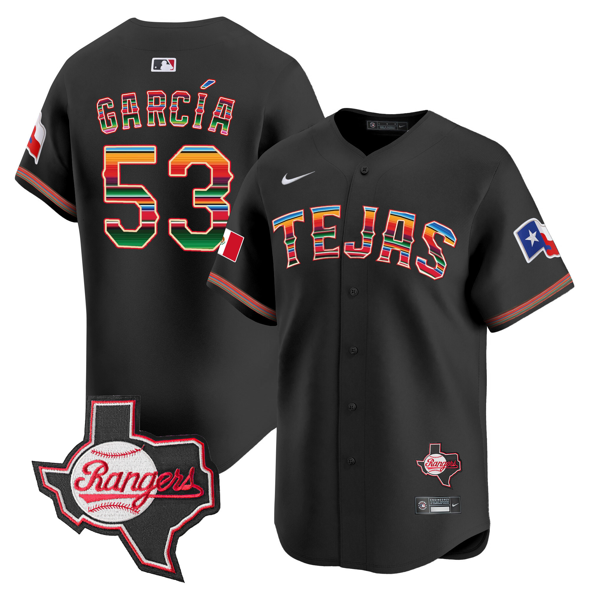 Adolis Garcia Men's Texas Rangers Mexico Texas Patch Vapor Premier Limited Black Jersey - All Stitched
