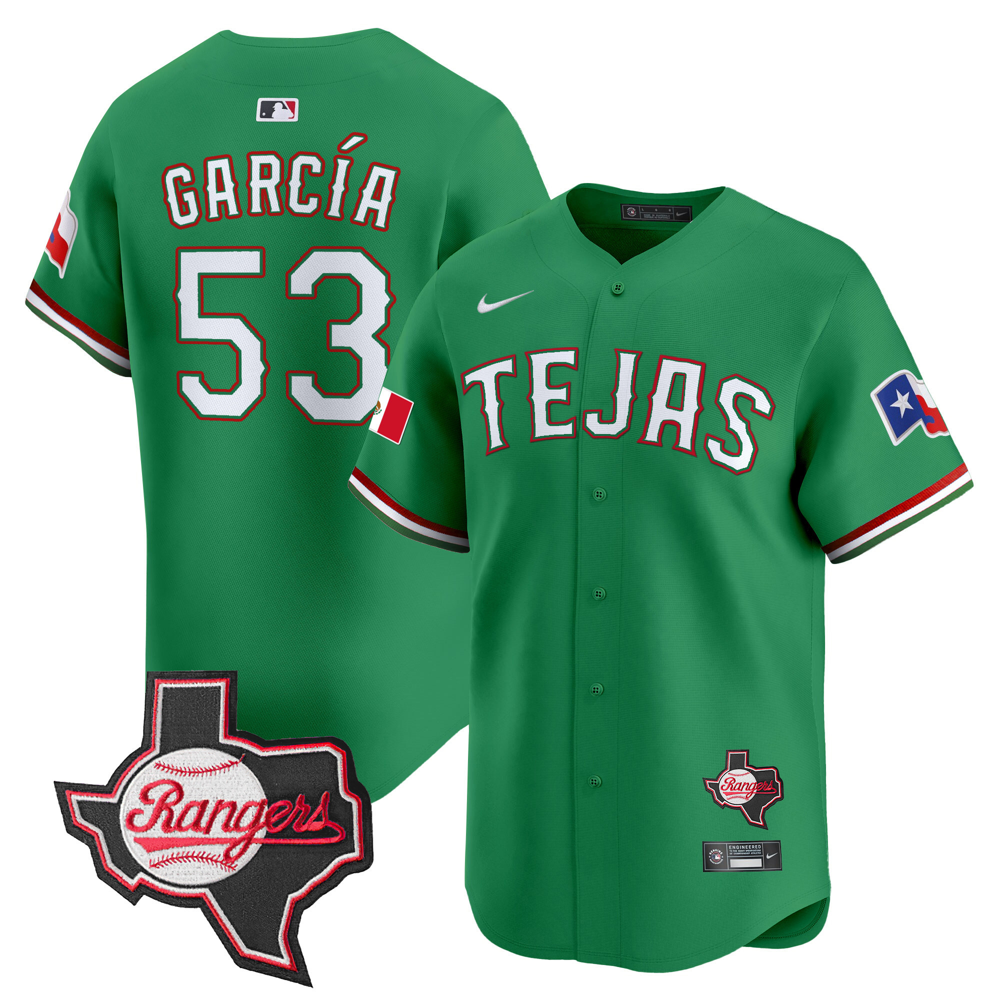 Adolis Garcia Men's Texas Rangers Mexico Texas Patch Vapor Premier Limited Green Jersey - All Stitched