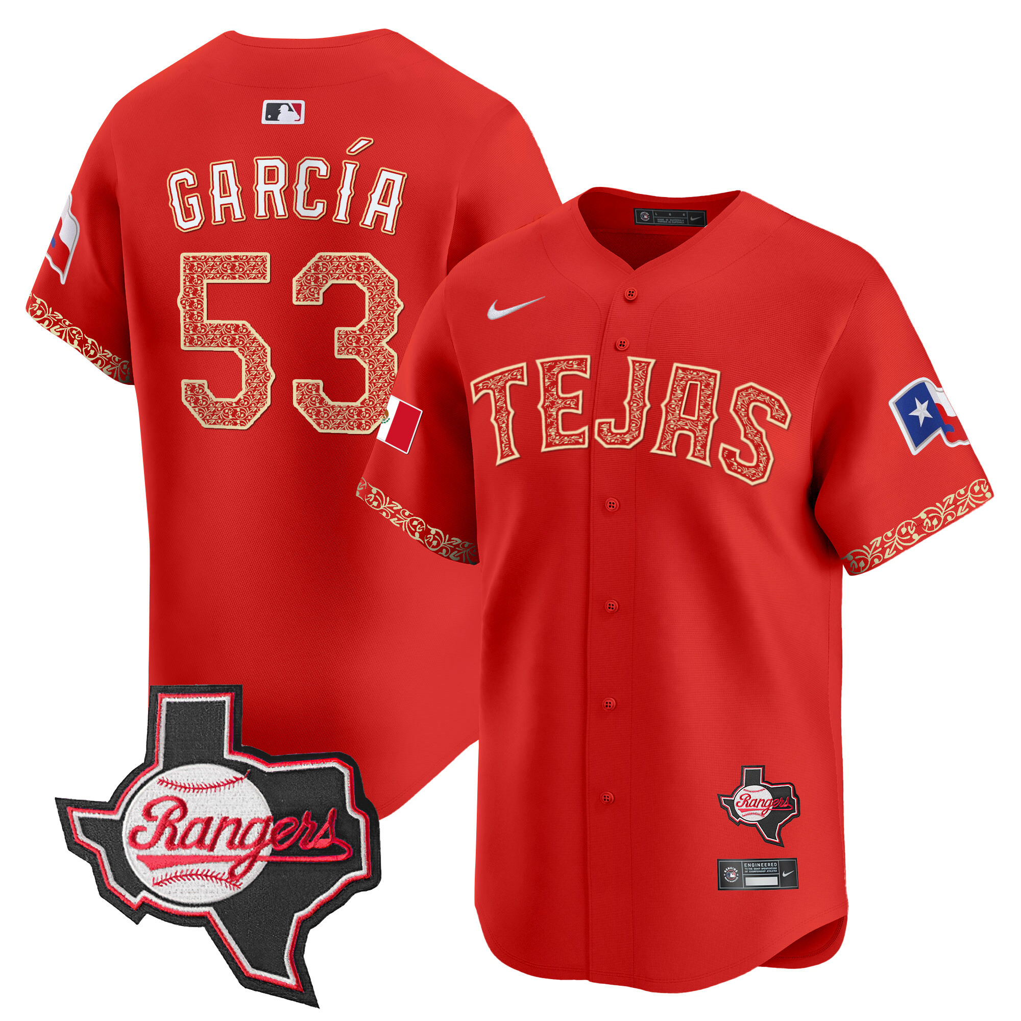 Adolis Garcia Men's Texas Rangers Mexico Texas Patch Vapor Premier Limited Red Jersey - All Stitched