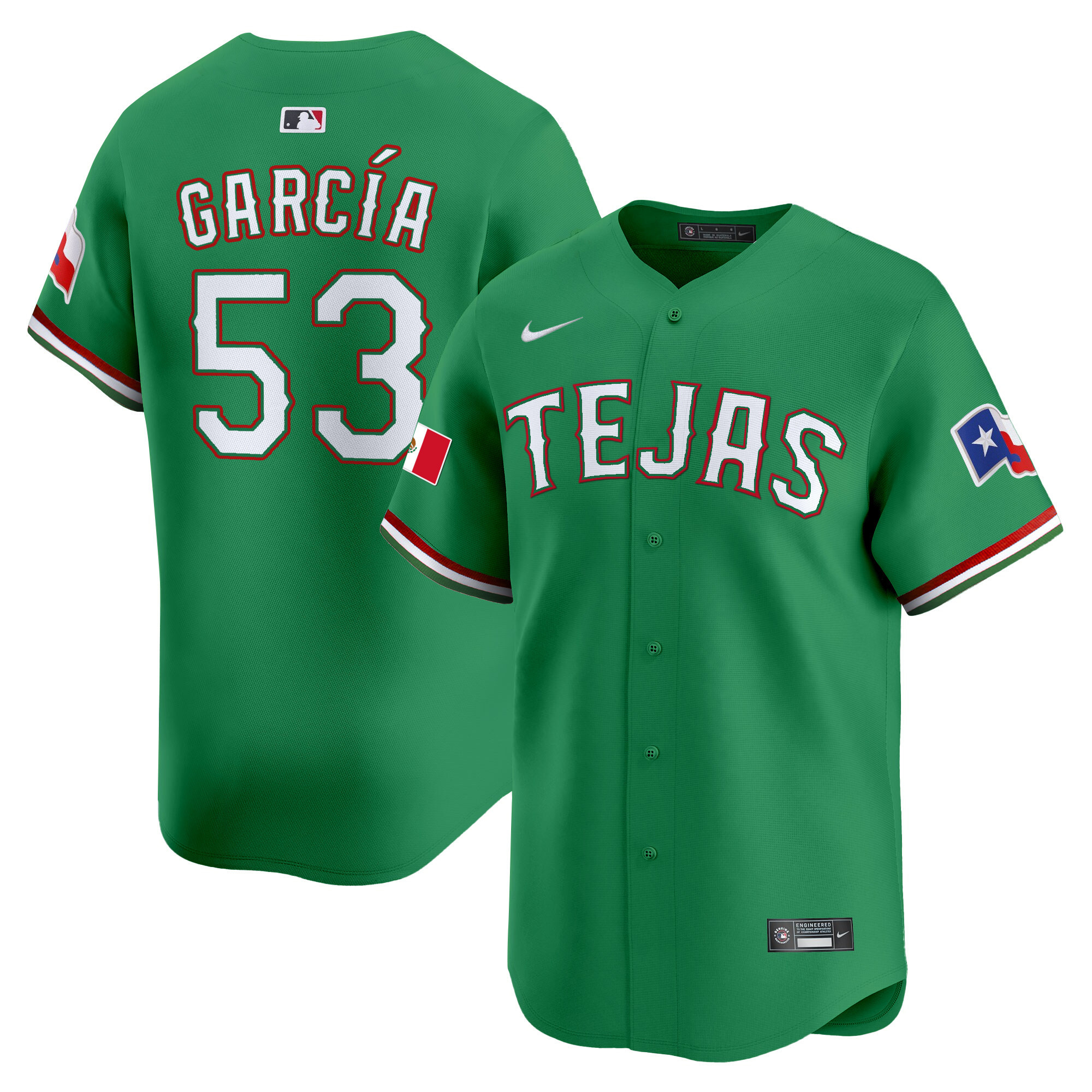 Adolis Garcia Men's Texas Rangers Mexico Vapor Premier Limited V2 Green Jersey - All Stitched