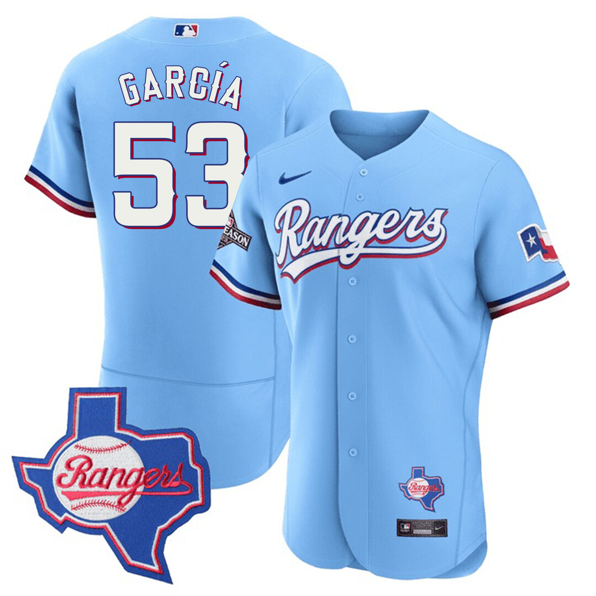 Adolis Garcia Men's Texas Rangers Texas State Patch Blue Jersey - All Stitched