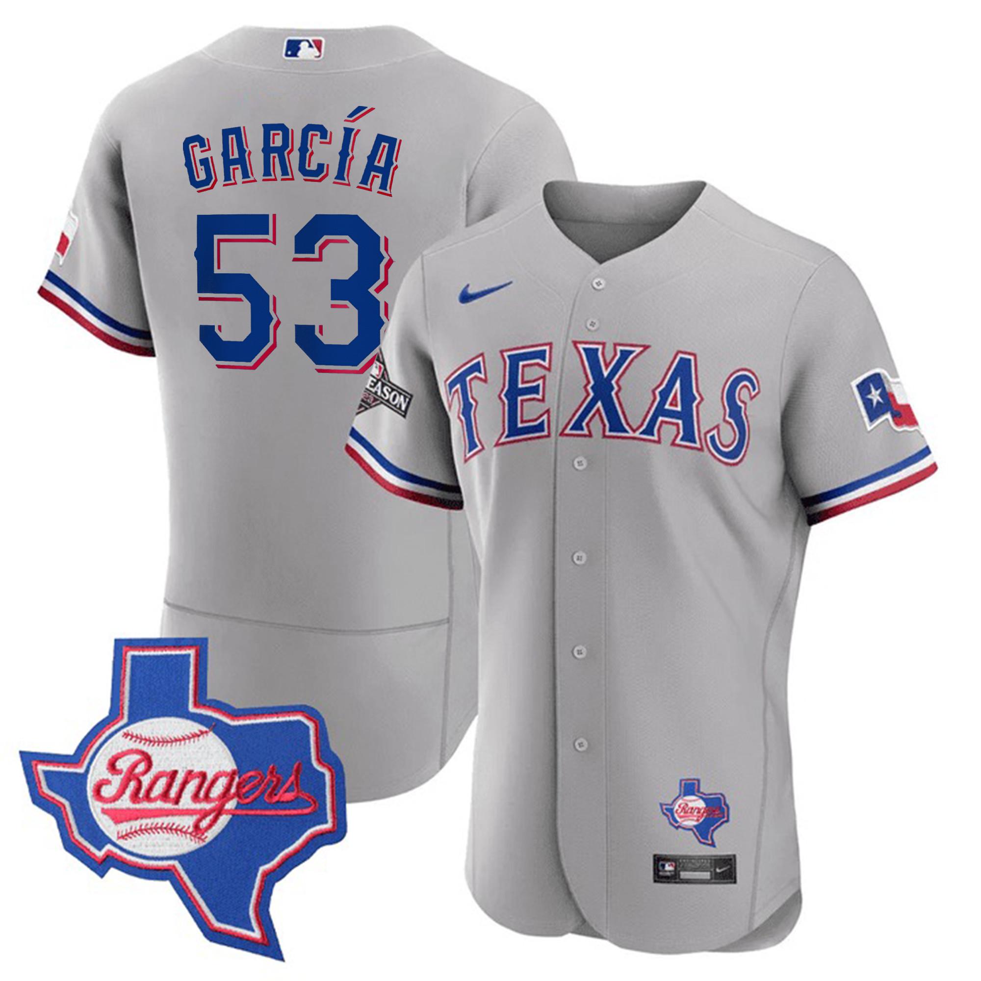 Adolis Garcia Men's Texas Rangers Texas State Patch Gray Jersey - All Stitched