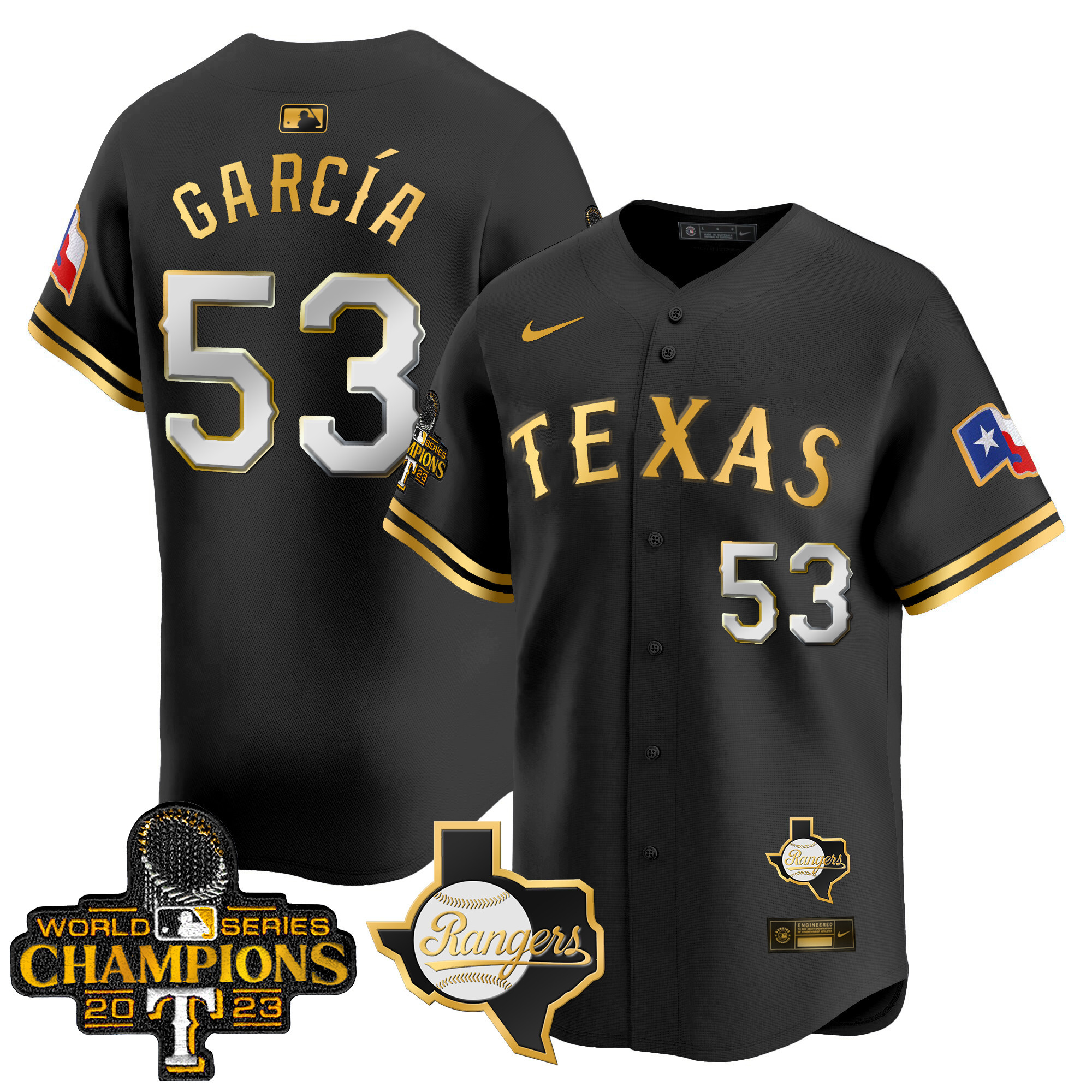 Adolis Garcia Men's Texas Rangers World Series Champions Vapor Premier Limited V2 Black Gold Jersey - All Stitched