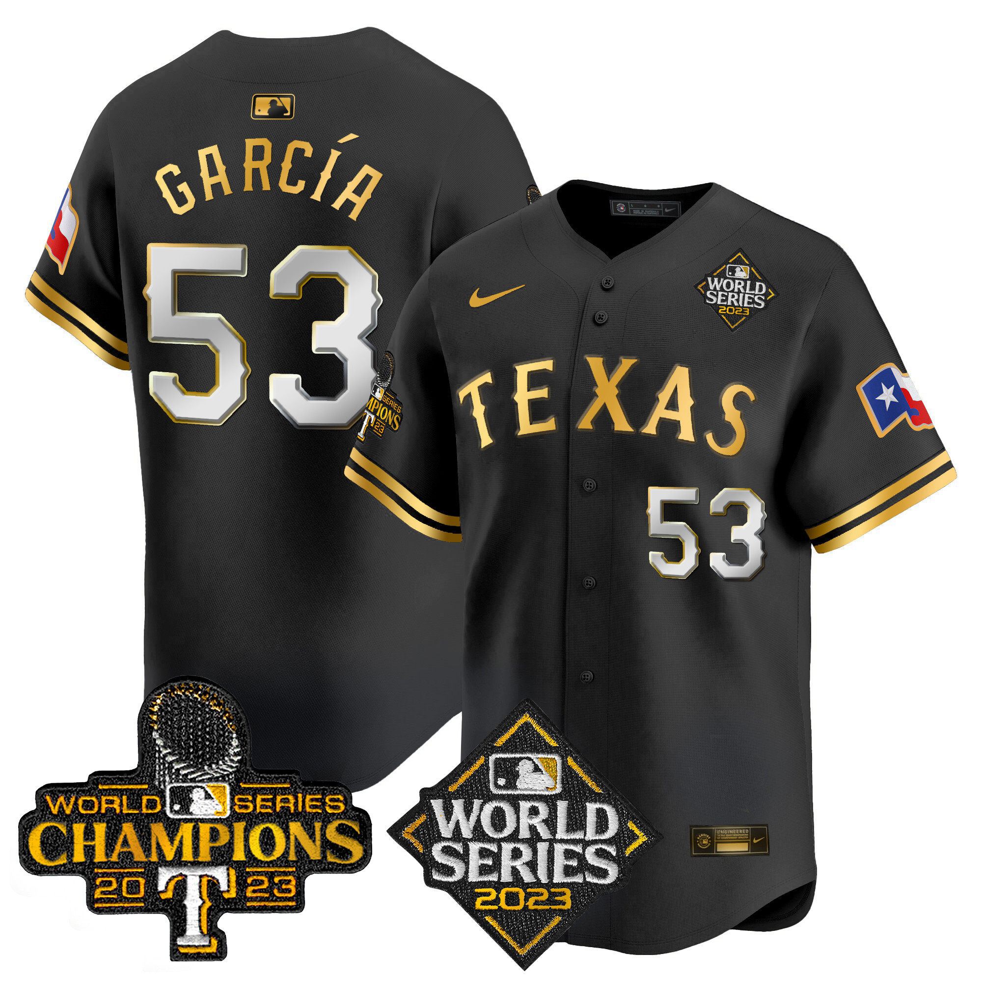 Adolis Garcia Men's Texas Rangers World Series Champions Vapor Premier Limited V4 Black Gold Jersey - All Stitched