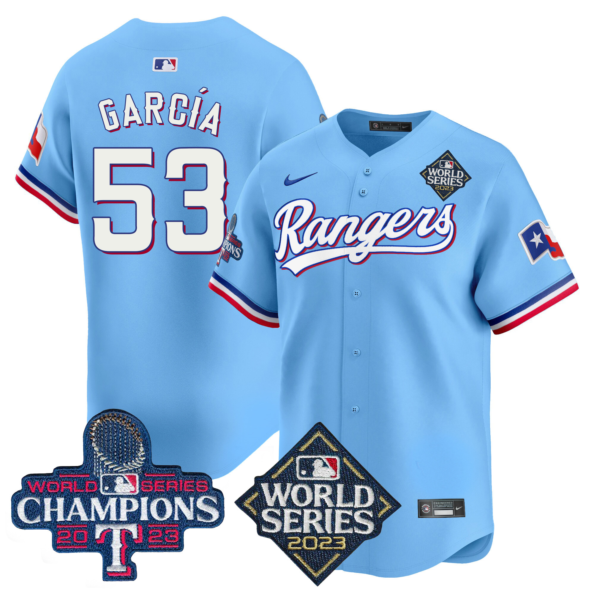 Adolis Garcia Men's Texas Rangers World Series Champions Vapor Premier Limited V4 Blue Jersey - All Stitched