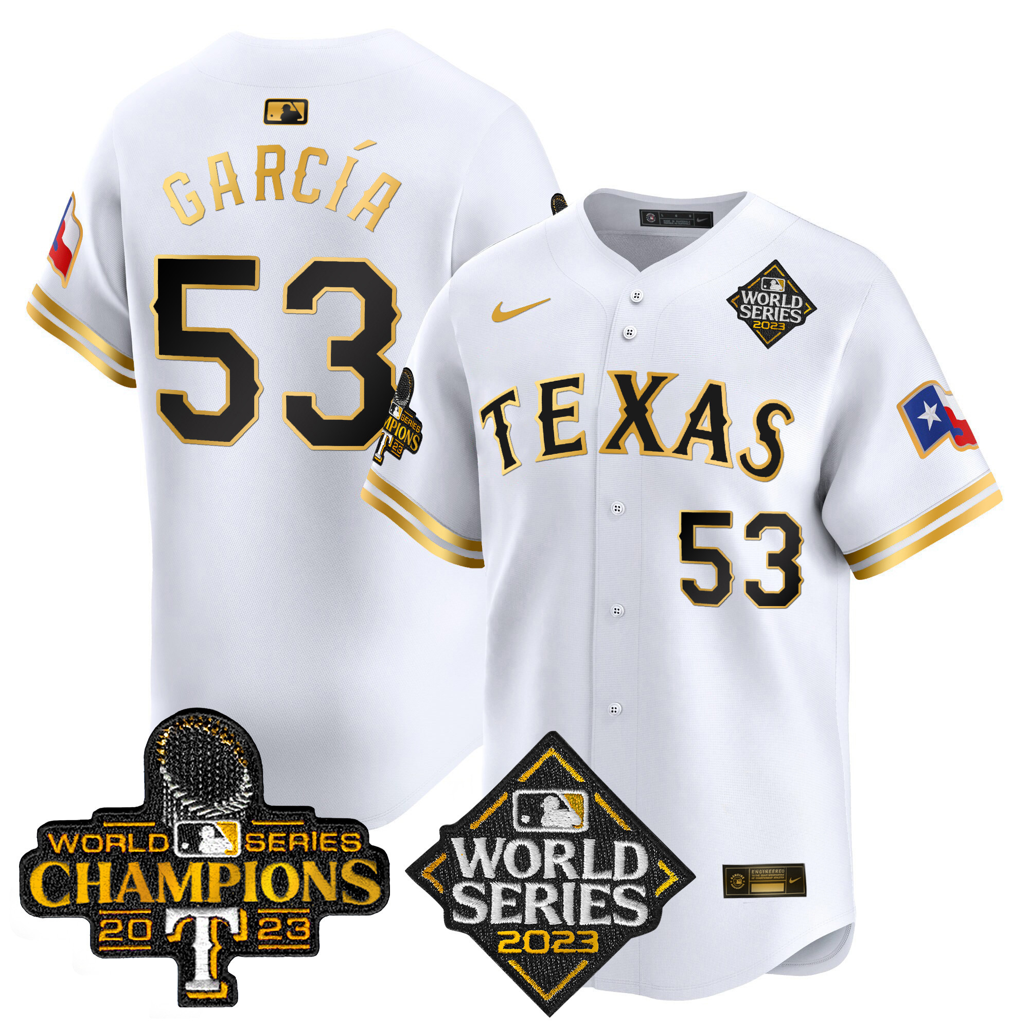 Adolis Garcia Men's Texas Rangers World Series Champions Vapor Premier Limited V4 White Gold Jersey - All Stitched