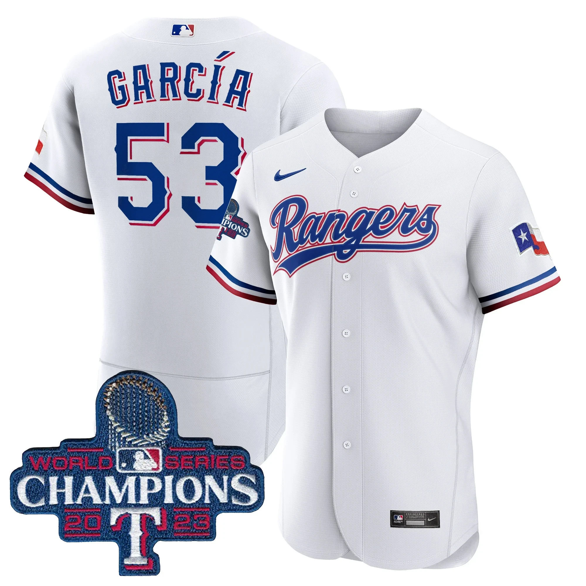 Adolis Garcia Texas Rangers World Series Champions White 2023 Jersey - All Stitched