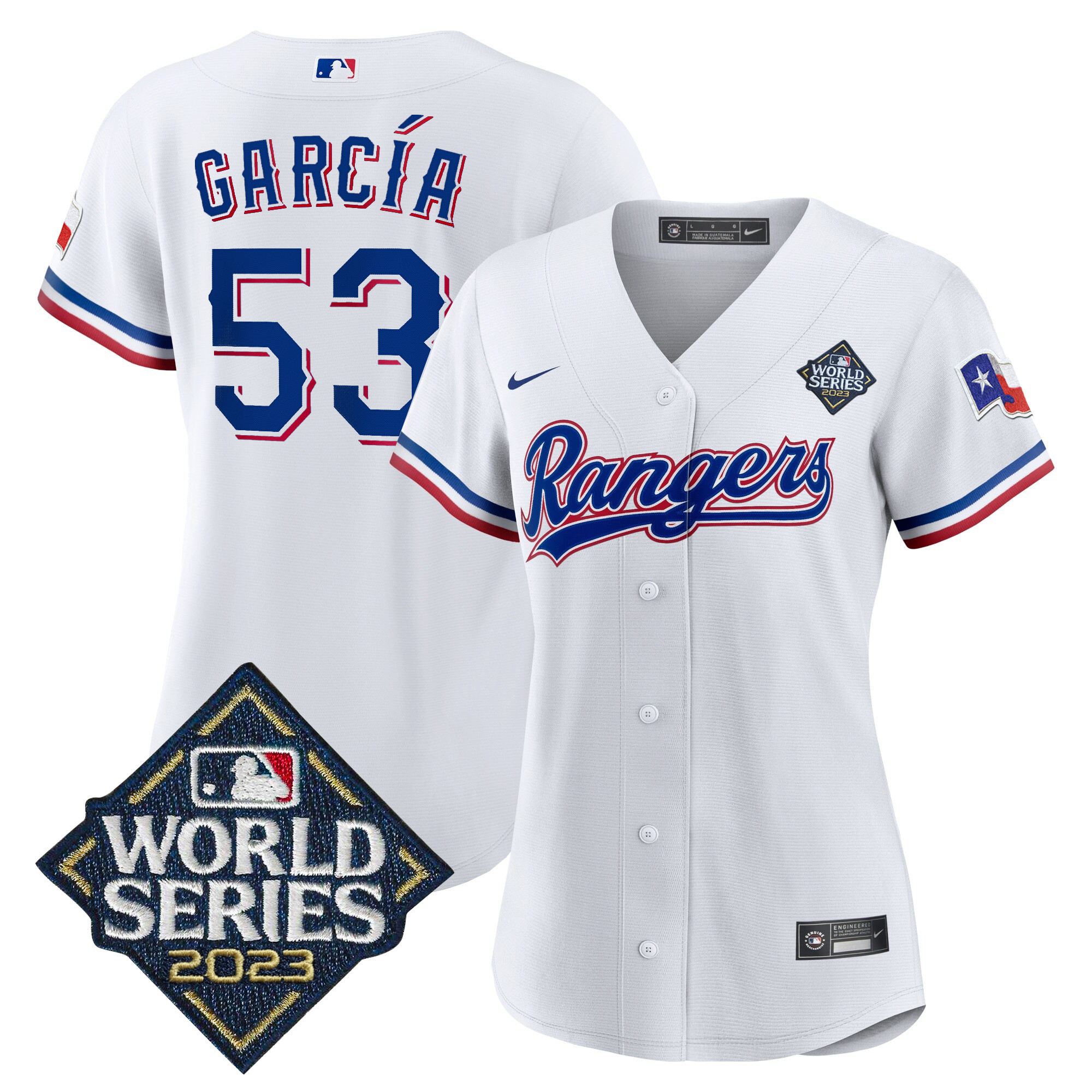 Adolis Garcia Women's Texas Rangers 2023 World Series Baseball V2 White Jersey - All Stitched