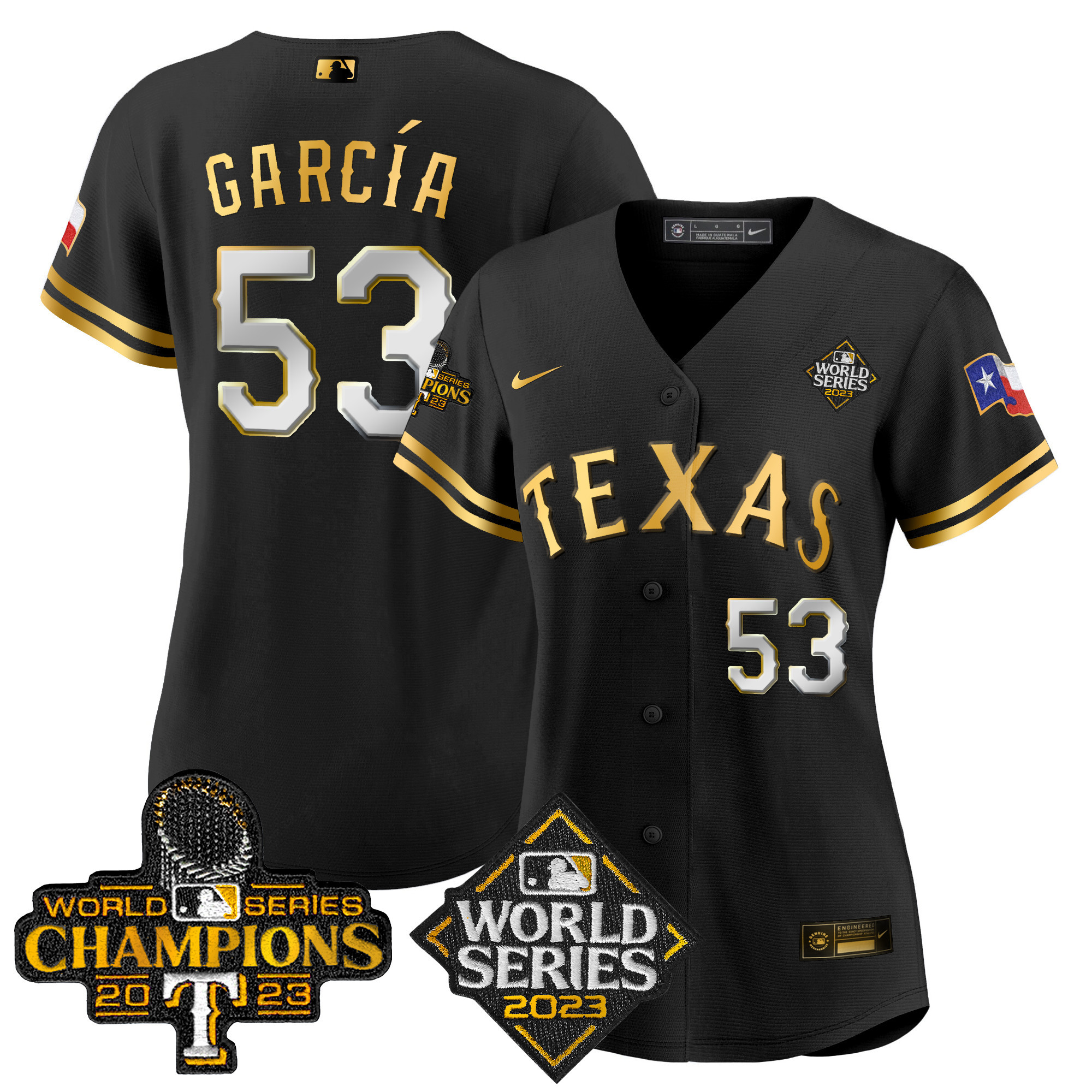 Adolis Garcia Women's Texas Rangers 2023 World Series Champions Baseball V4 Black Limited Jersey - All Stitched