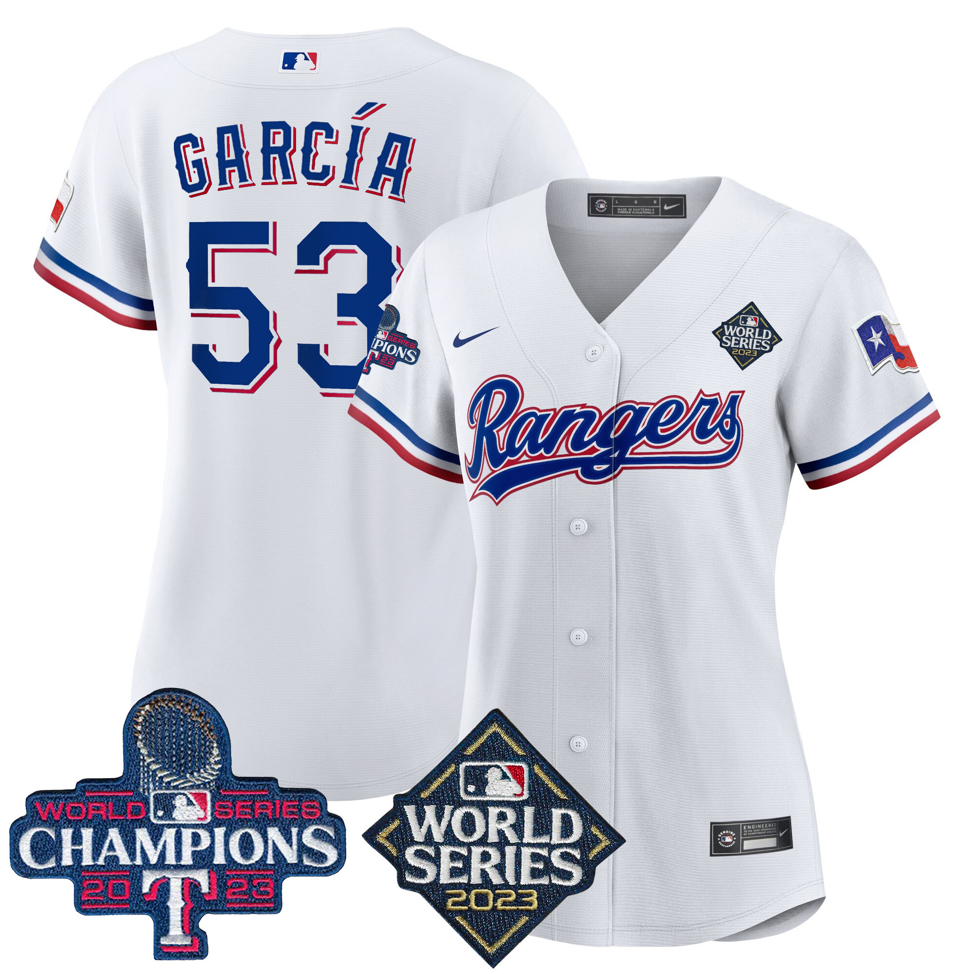 Adolis Garcia Women's Texas Rangers 2023 World Series Champions Baseball V4 White Jersey - All Stitched
