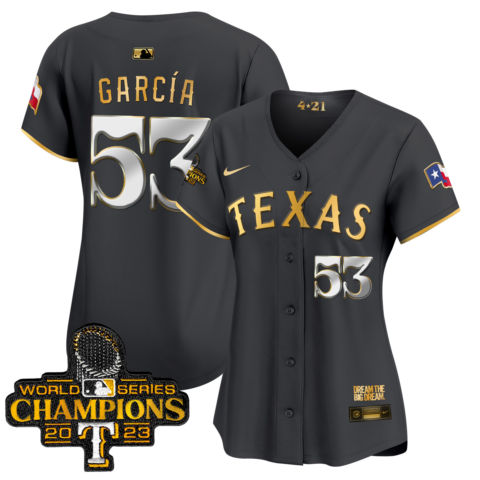Adolis Garcia Women's Texas Rangers 2023 World Series Champions City Connect Vapor Premier Limited Black Gold Jersey - All Stitched
