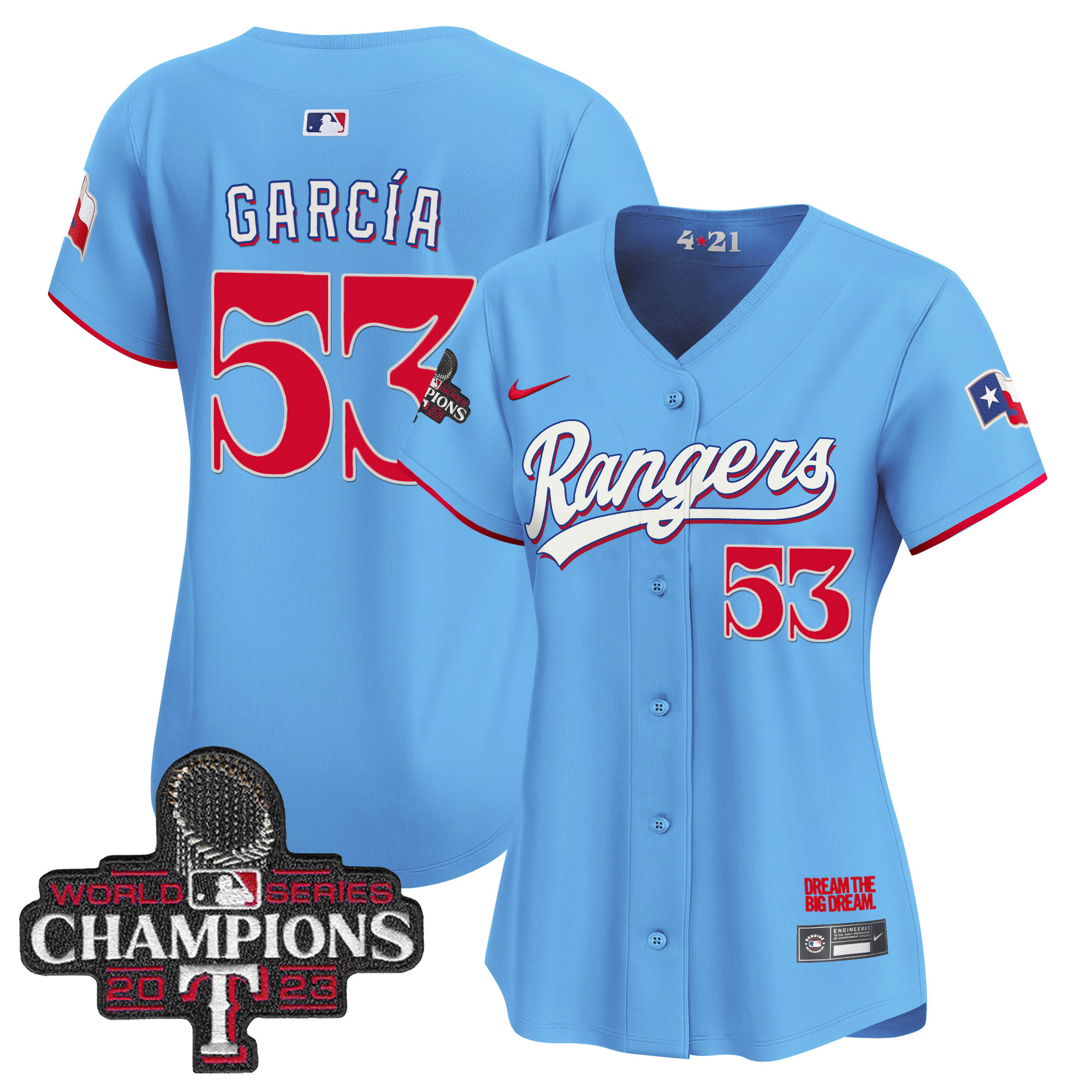 Adolis Garcia Women's Texas Rangers 2023 World Series Champions City Connect Vapor Premier Limited Blue Jersey - All Stitched