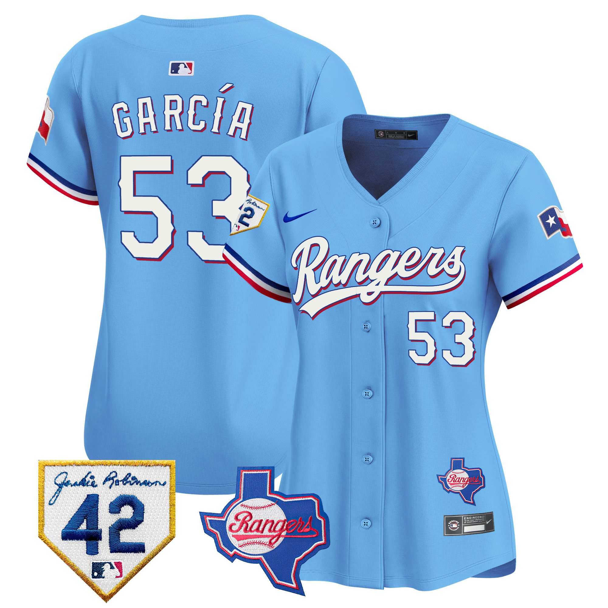 Adolis Garcia Women's Texas Rangers 2024 Jackie Robinson Patch Vapor Premier Limited Blue Jersey - All Stitched