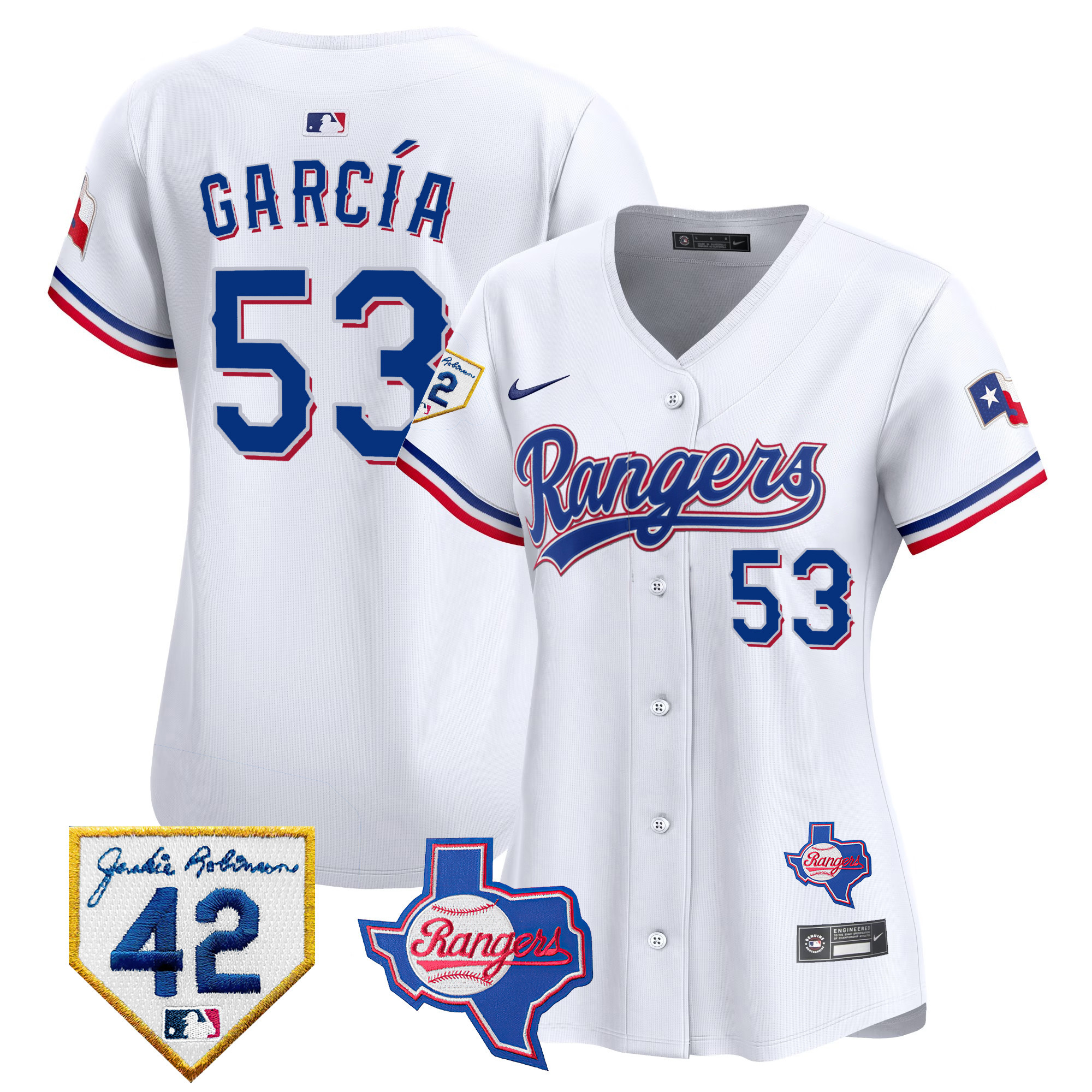 Adolis Garcia Women's Texas Rangers 2024 Jackie Robinson Patch Vapor Premier Limited White Jersey - All Stitched