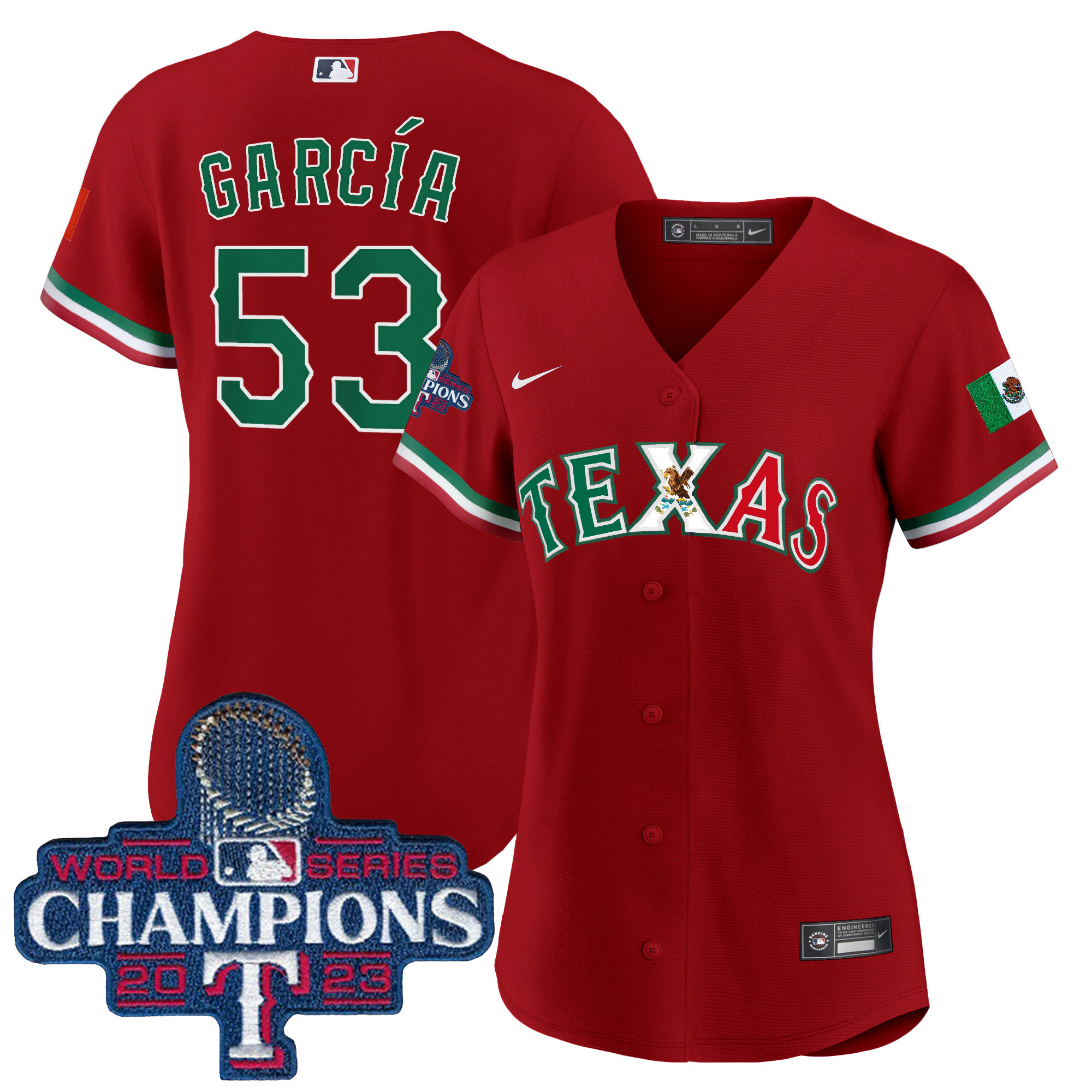 Adolis Garcia Women's Texas Rangers Mexico 2023 World Series Champions Baseball Red Jersey - All Stitched