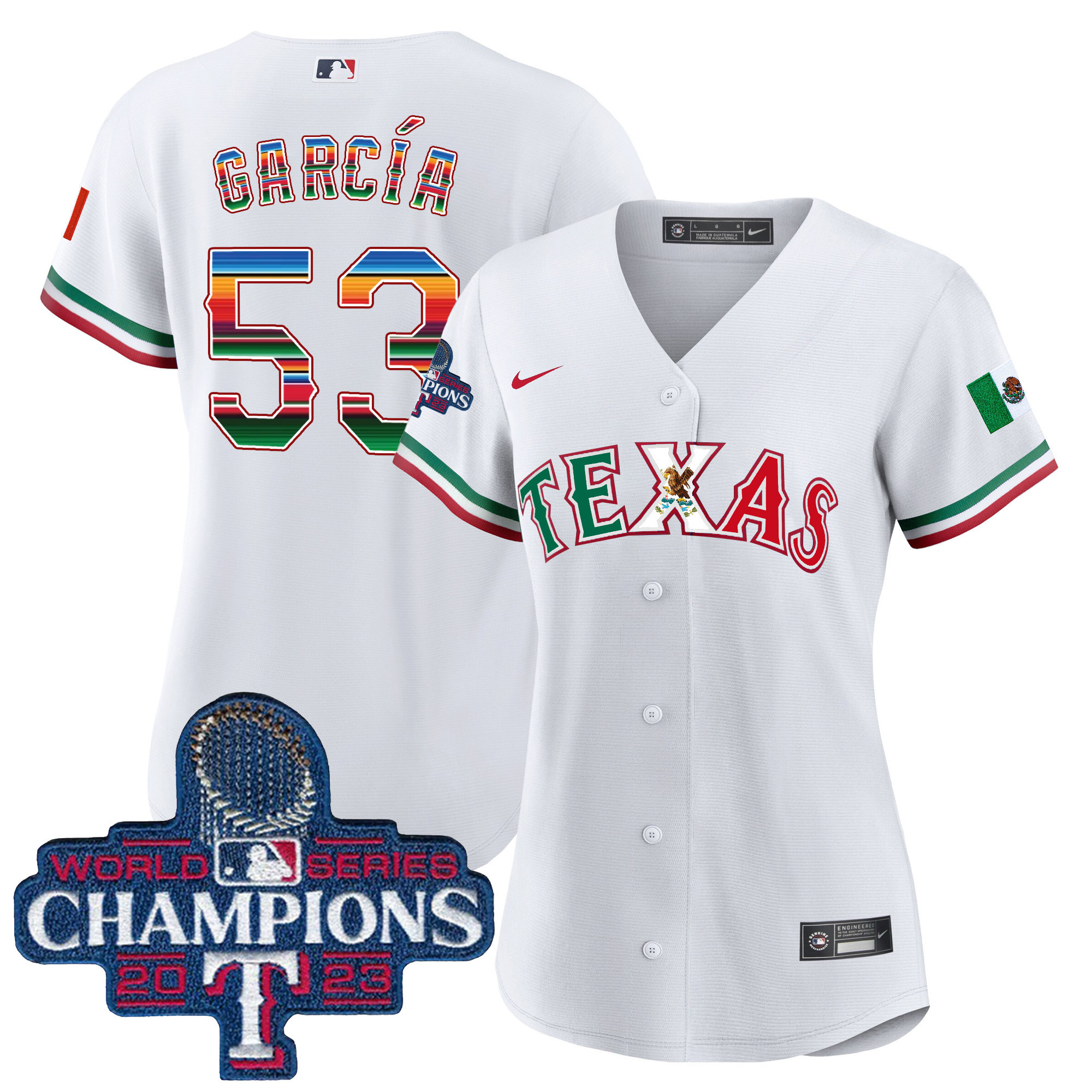Adolis Garcia Women's Texas Rangers Mexico 2023 World Series Champions Baseball V2 White Jersey - All Stitched