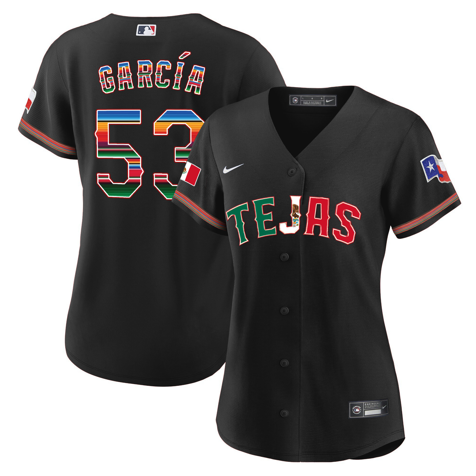 Adolis Garcia Women's Texas Rangers Mexico Flag Black Jersey - All Stitched