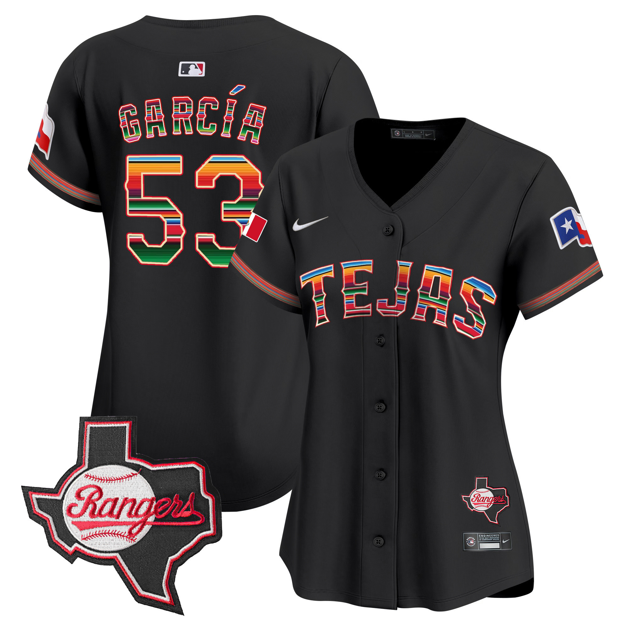 Adolis Garcia Women's Texas Rangers Mexico Texas Patch Vapor Premier Limited Black Jersey - All Stitched