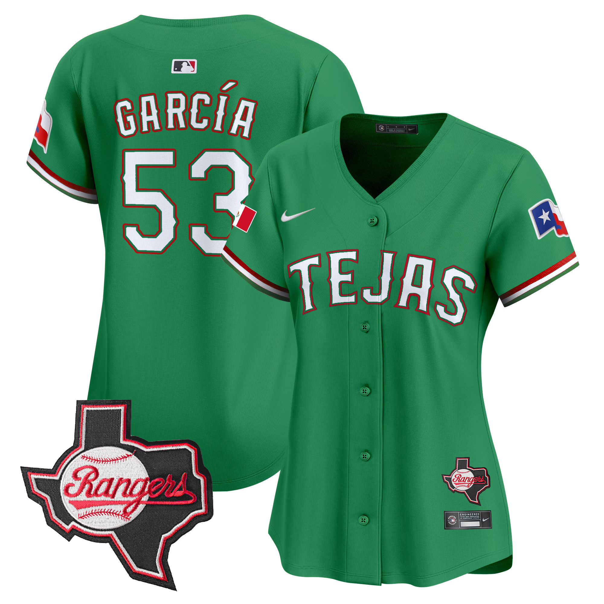 Adolis Garcia Women's Texas Rangers Mexico Texas Patch Vapor Premier Limited Green Jersey - All Stitched