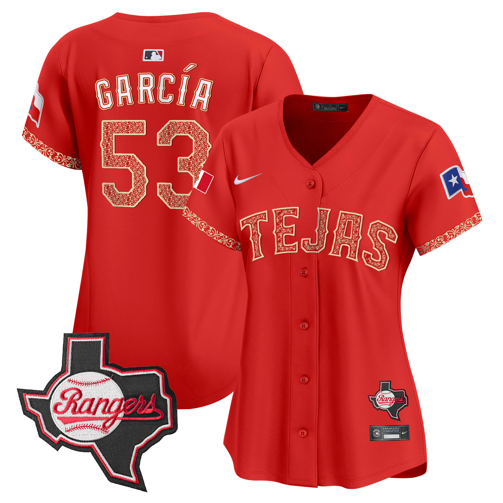 Adolis Garcia Women's Texas Rangers Mexico Texas Patch Vapor Premier Limited Red Jersey - All Stitched