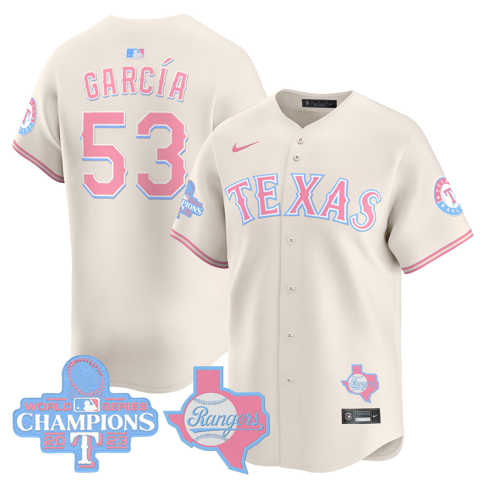 Adolis GarciaUnisex Texas Rangers Bubblegum Pink Vapor Premier Limited Cream Jersey - All Stitched