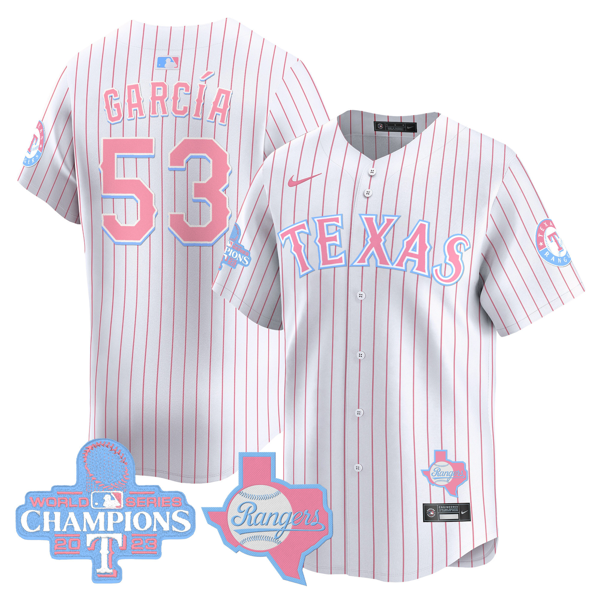 Adolis GarciaUnisex Texas Rangers Bubblegum Pink Vapor Premier Limited Pinstripe Jersey - All Stitched