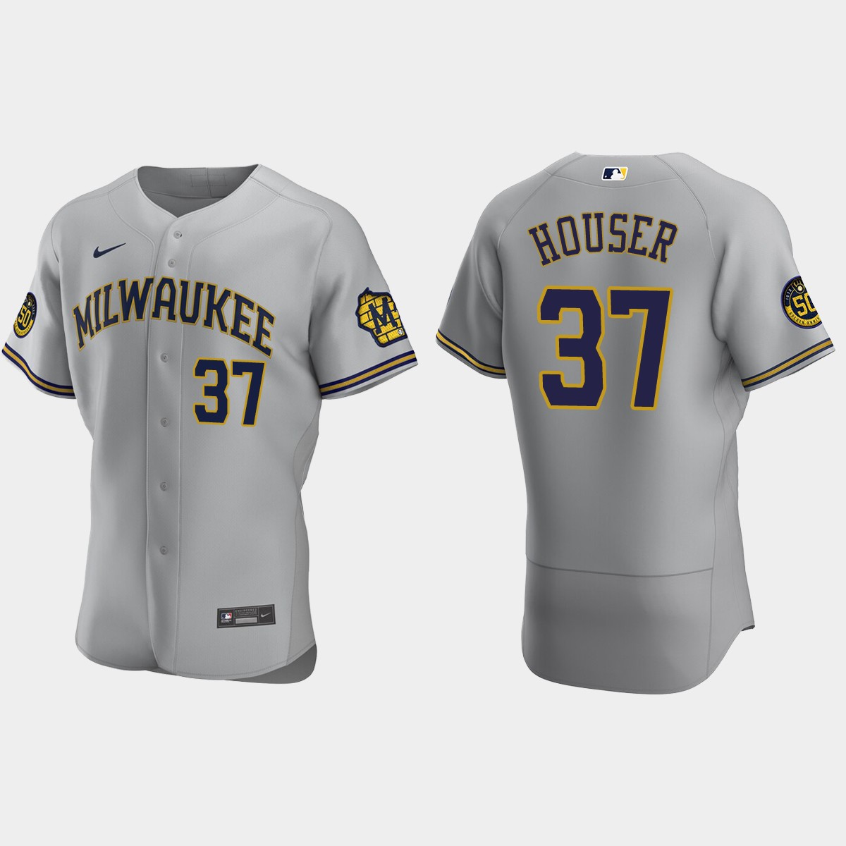 Adrian Houser Milwaukee Brewers Road Jersey – Gray