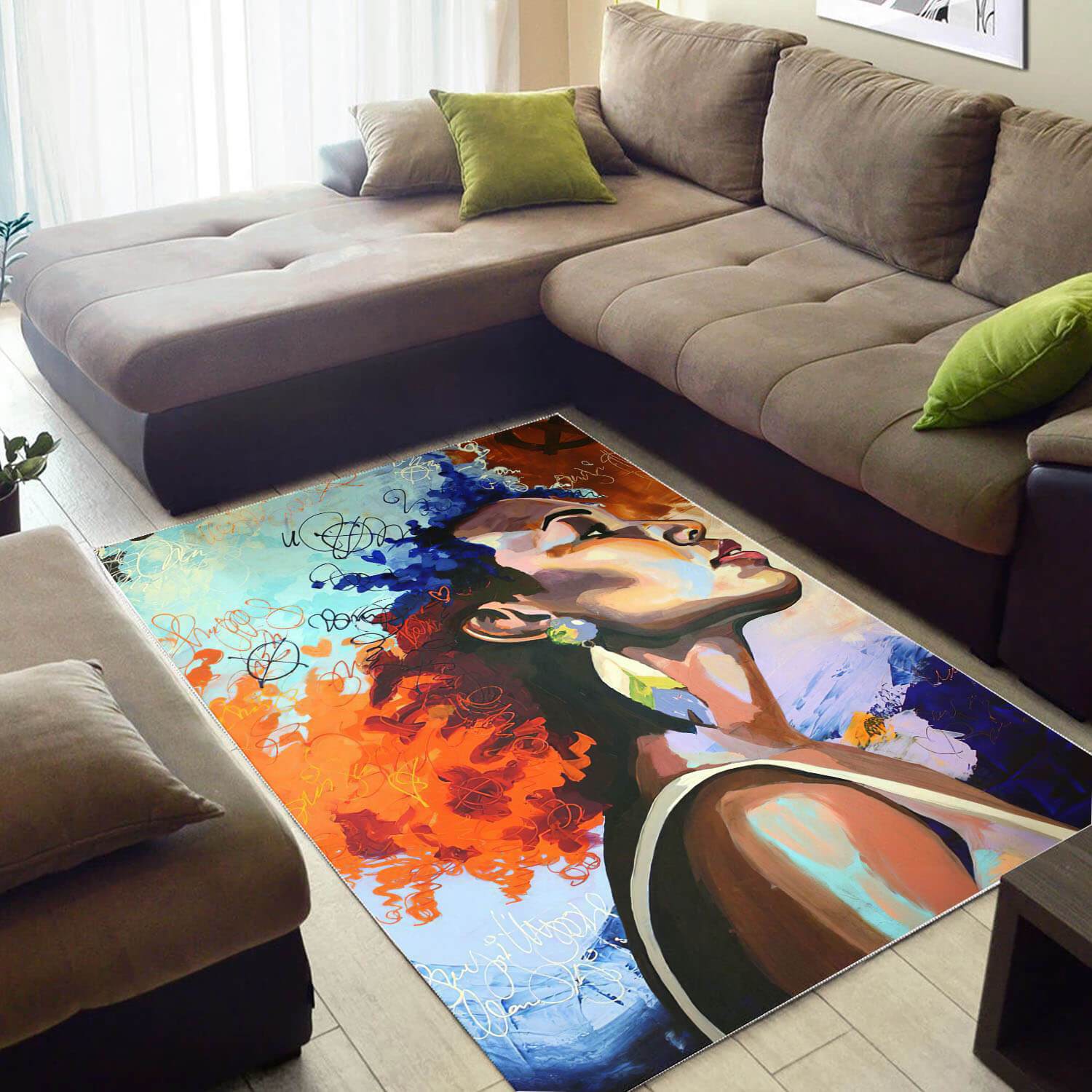 African American Beautiful Afro Girl Carpet Afrocentric Home Rectangle Rug