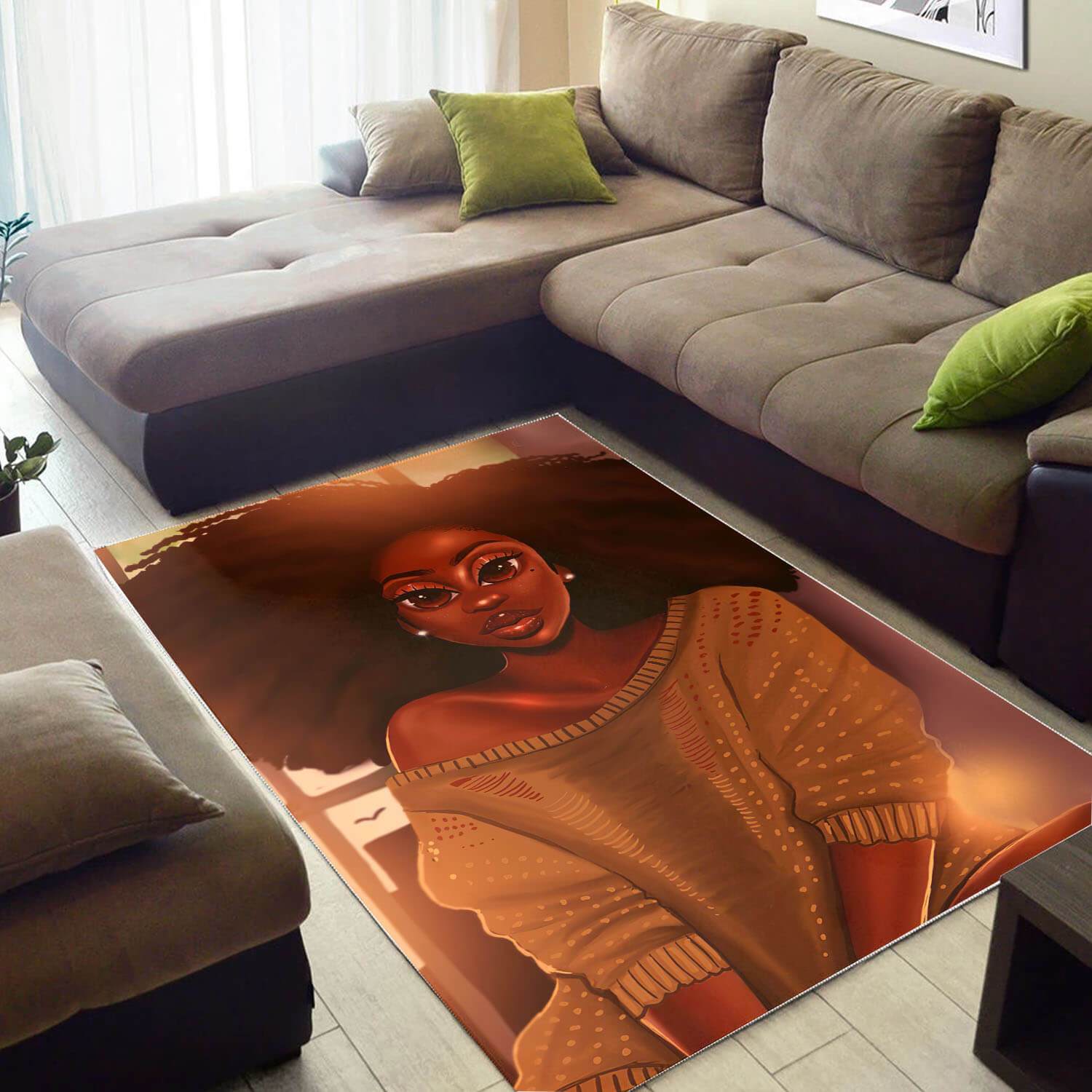 African American Beautiful Afro Girl Carpet Design Themed Home Rectangle Rug